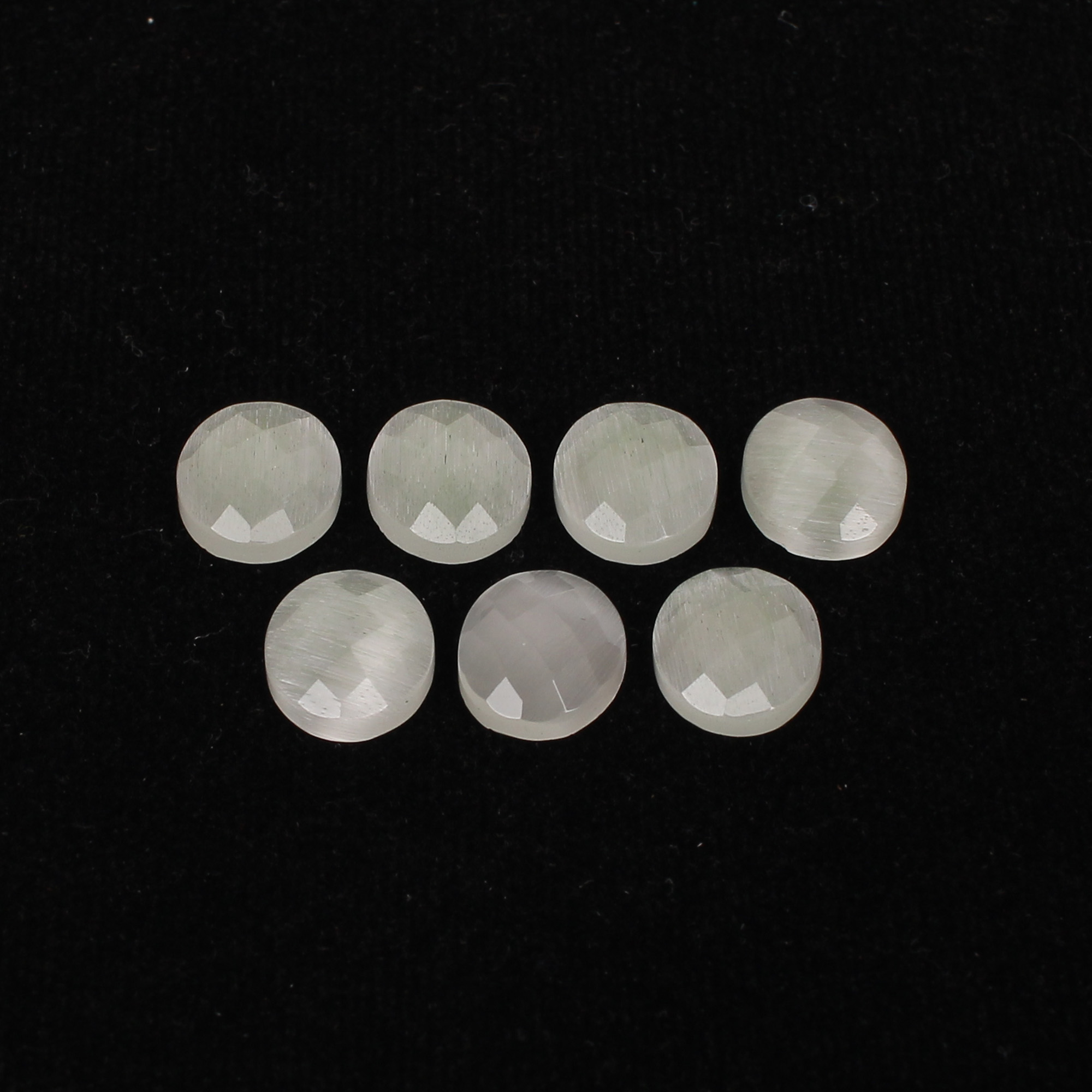 7Pcs White Cats Eye 10x12mm Oval Checker Cut 2800cts