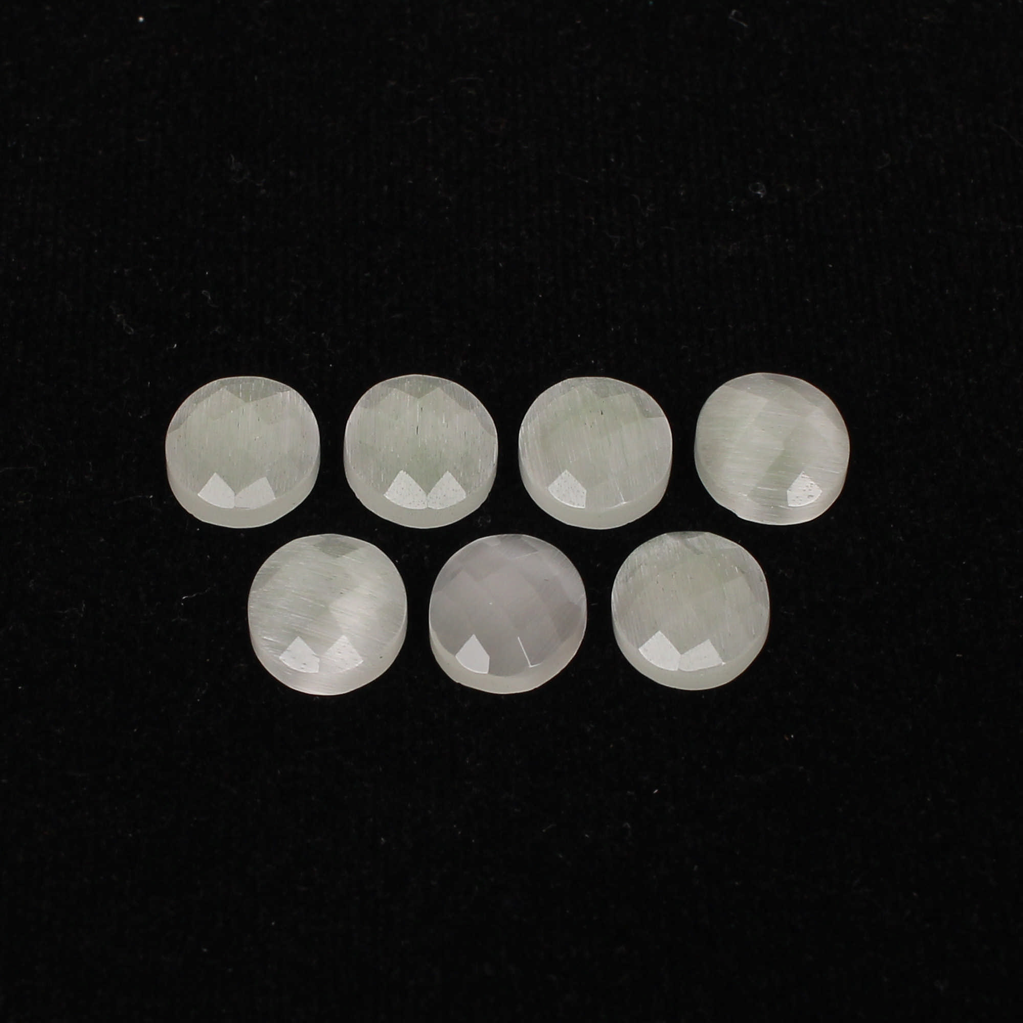 7Pes White Cats Eye 4x6mm Oval Checker Cut 4cts