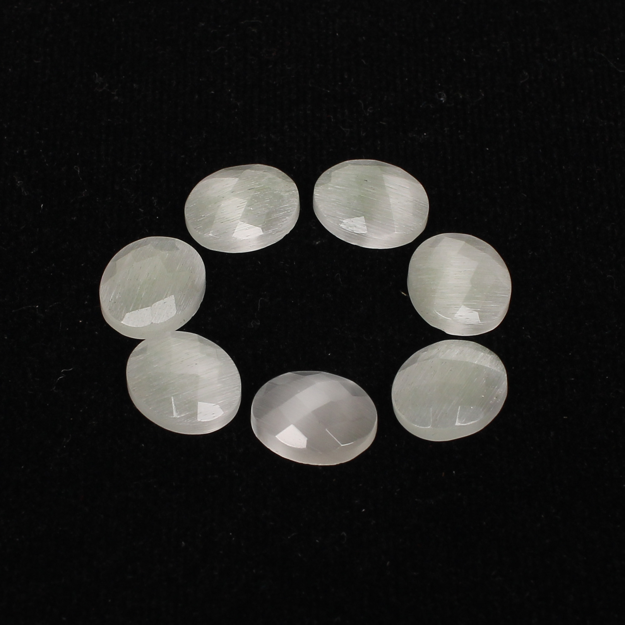 7Pcs White Cats Eye 10x12mm Oval Checker Cut 2800cts