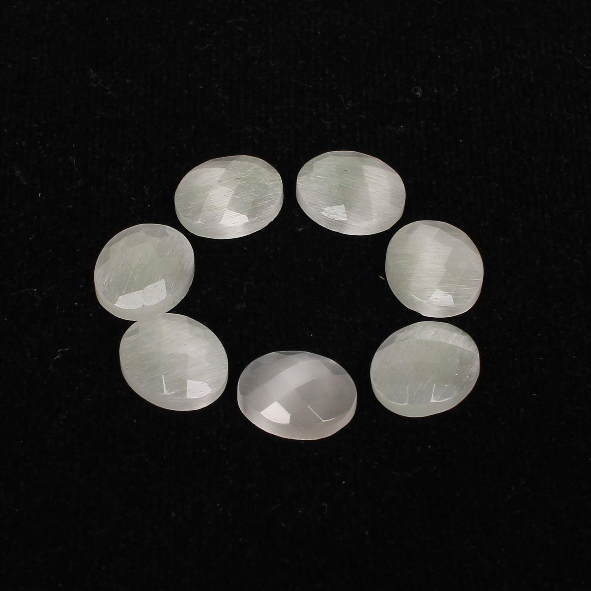 7Pes White Cats Eye 4x6mm Oval Checker Cut 4cts