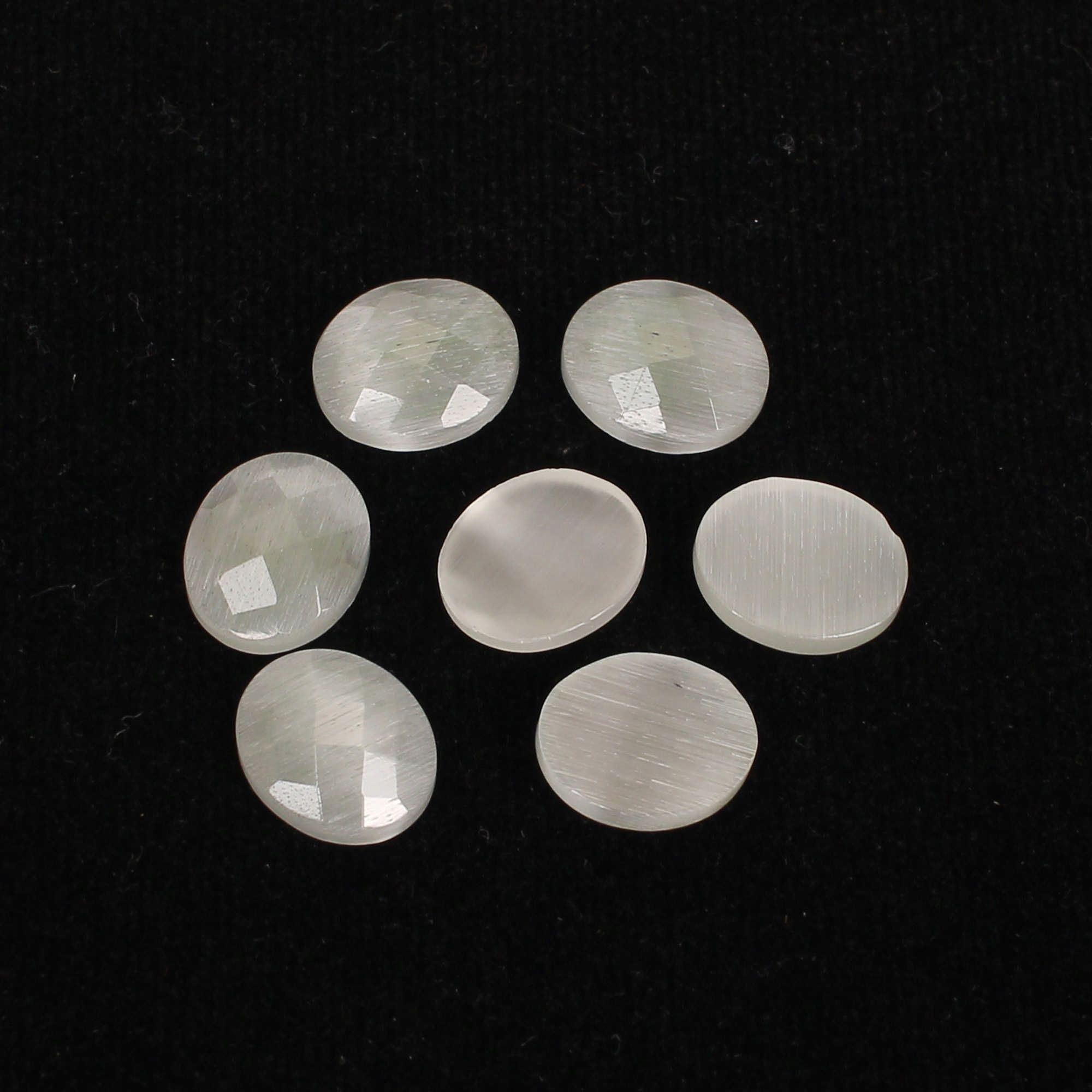 7Pes White Cats Eye 4x6mm Oval Checker Cut 4cts
