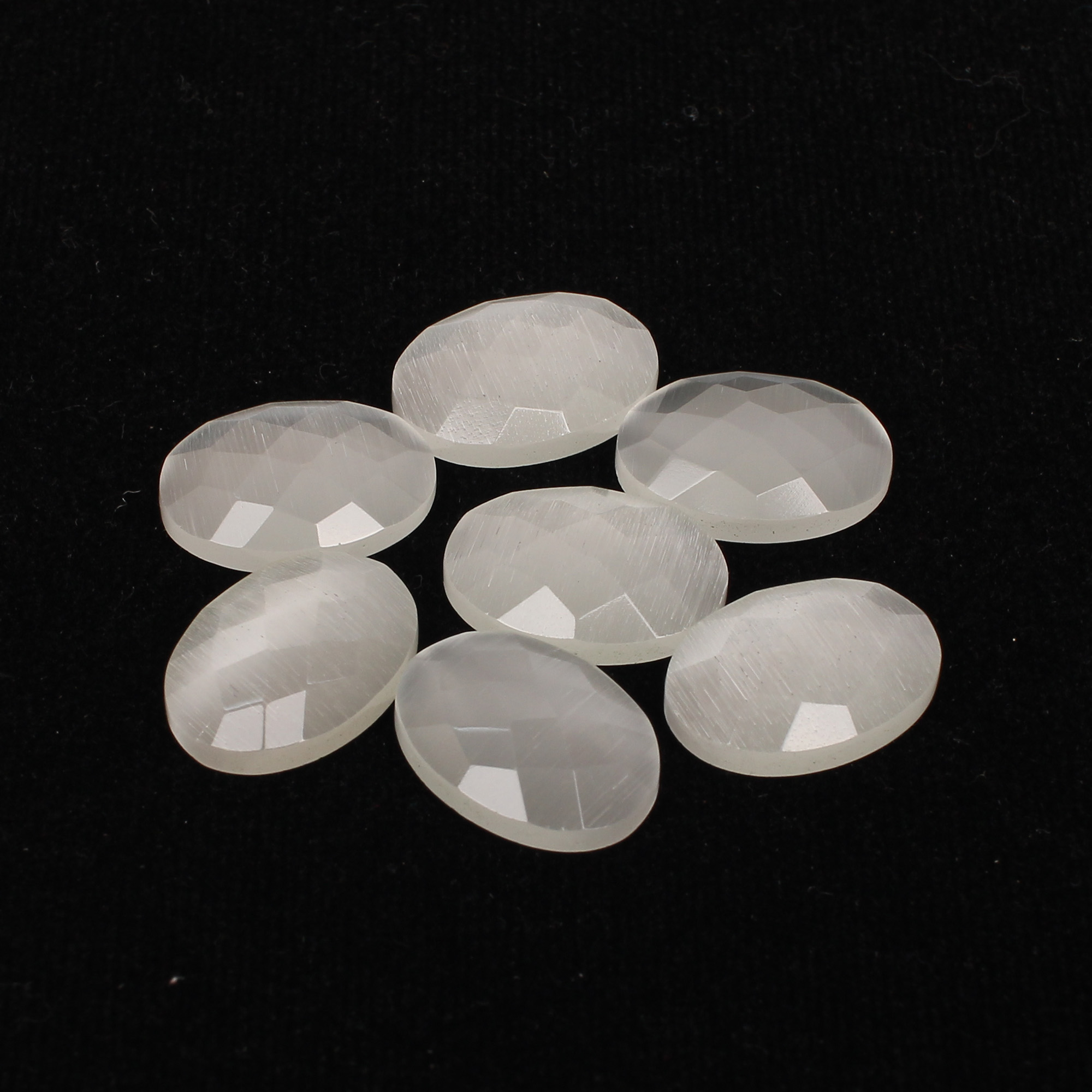7Pcs White Cats Eye 18x13mm Oval Checker Cut 6800cts