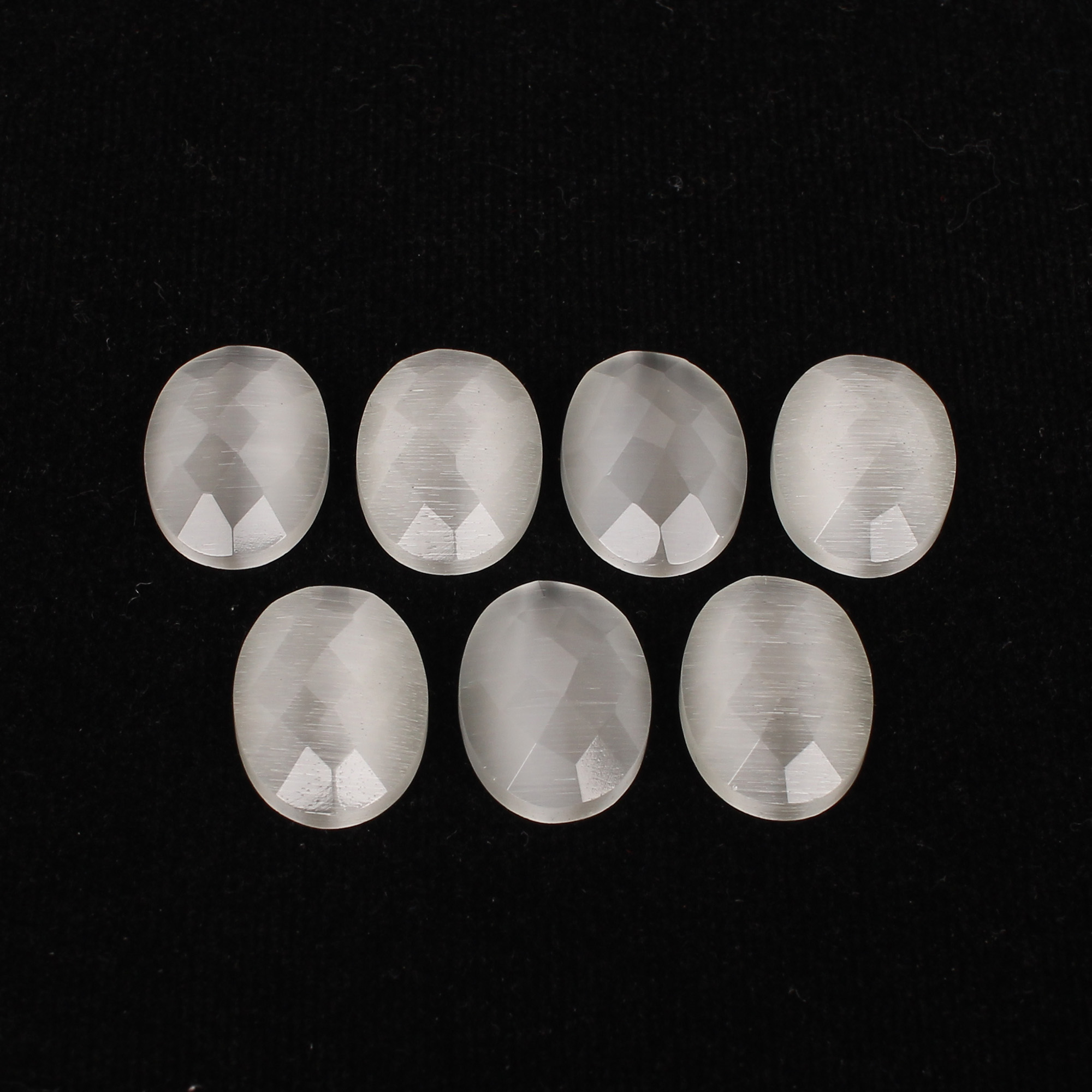 7Pcs White Cats Eye 18x13mm Oval Checker Cut 6800cts