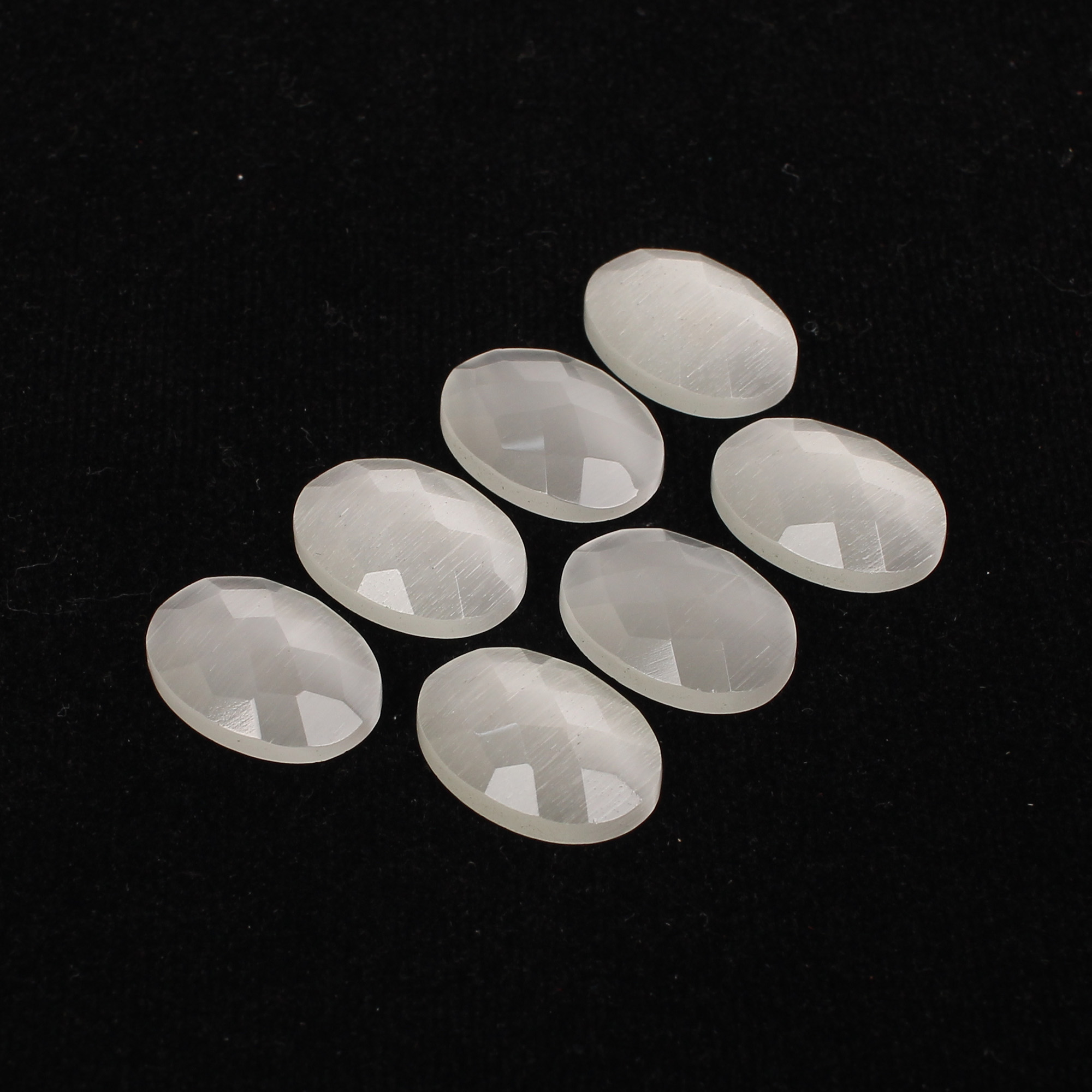 7Pcs White Cats Eye 18x13mm Oval Checker Cut 6800cts