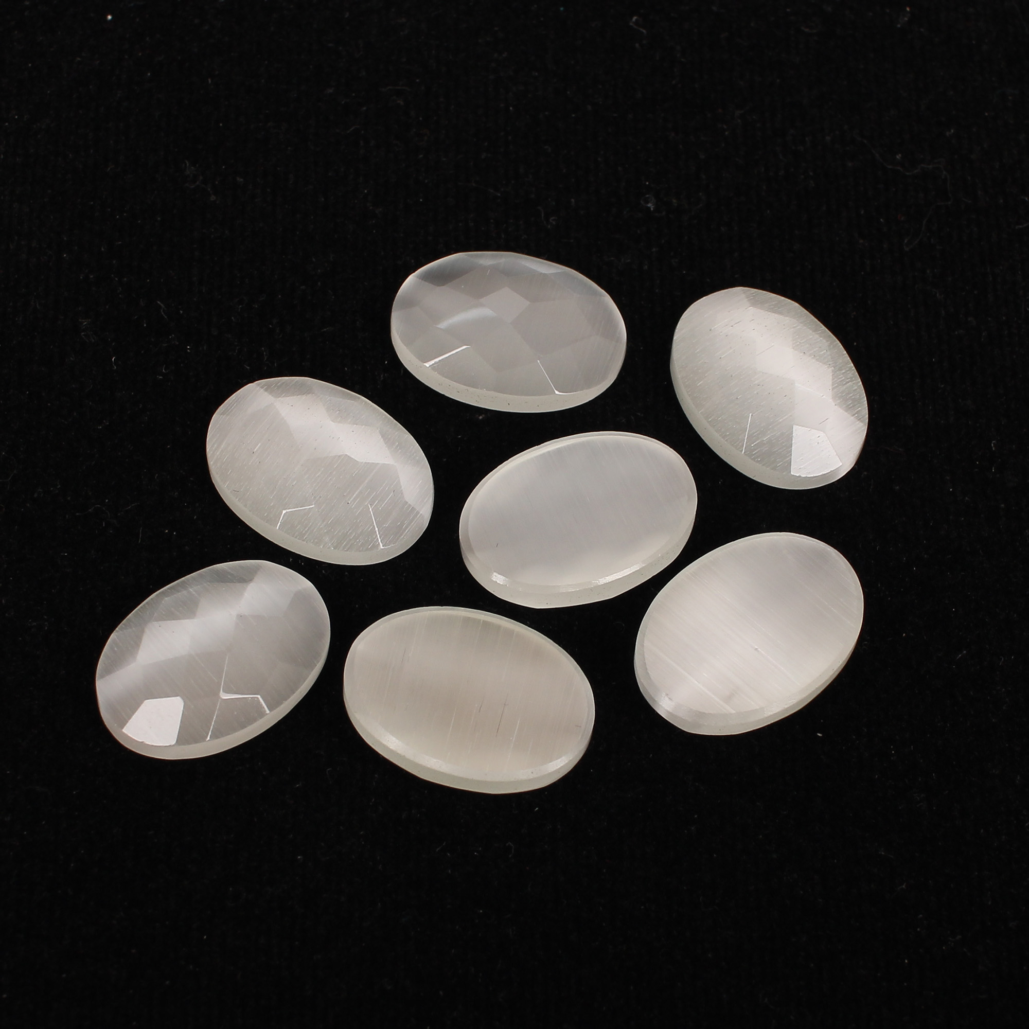 7Pcs White Cats Eye 18x13mm Oval Checker Cut 6800cts