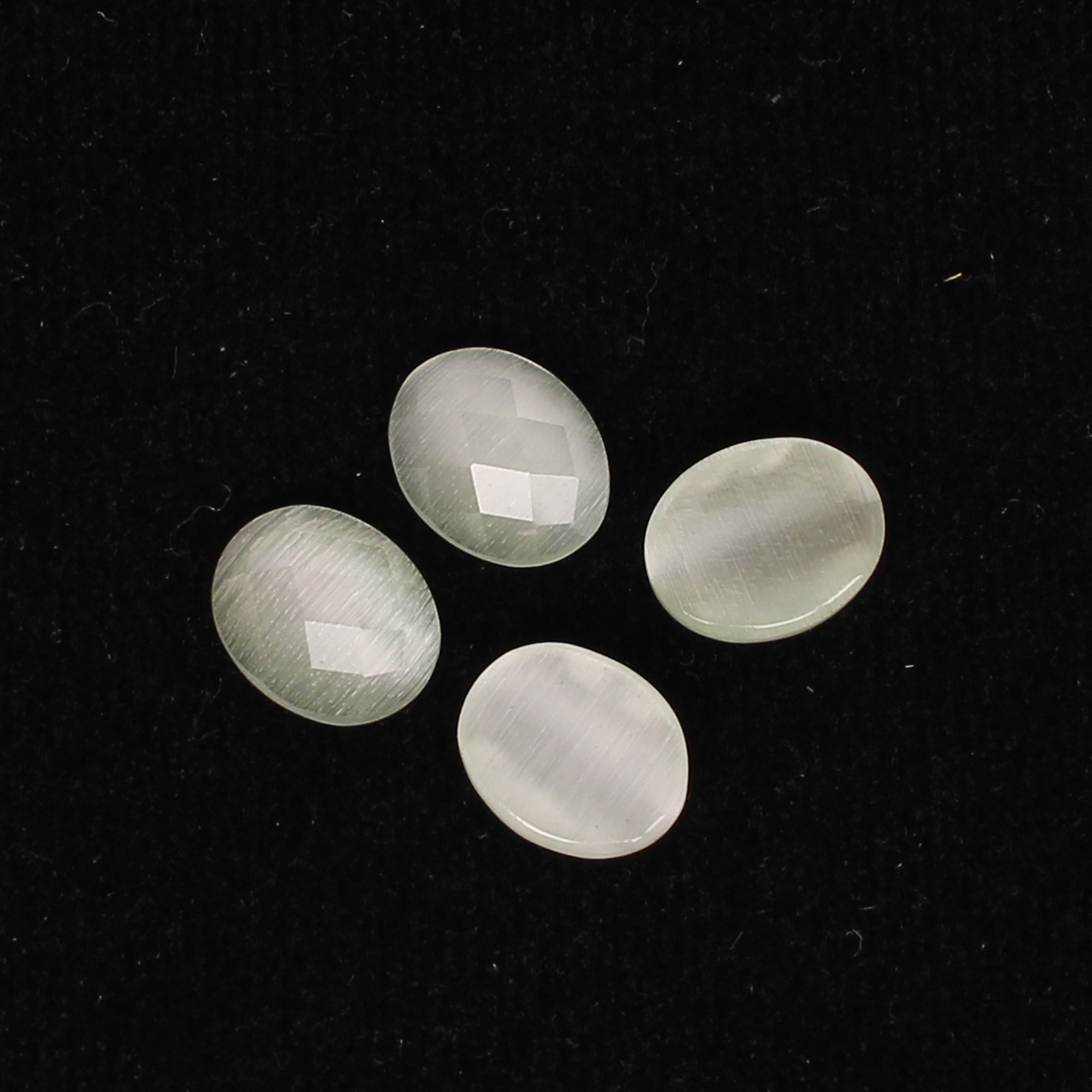 4Pcs White Cats Eye 10x8mm Oval Checker Cut 900cts