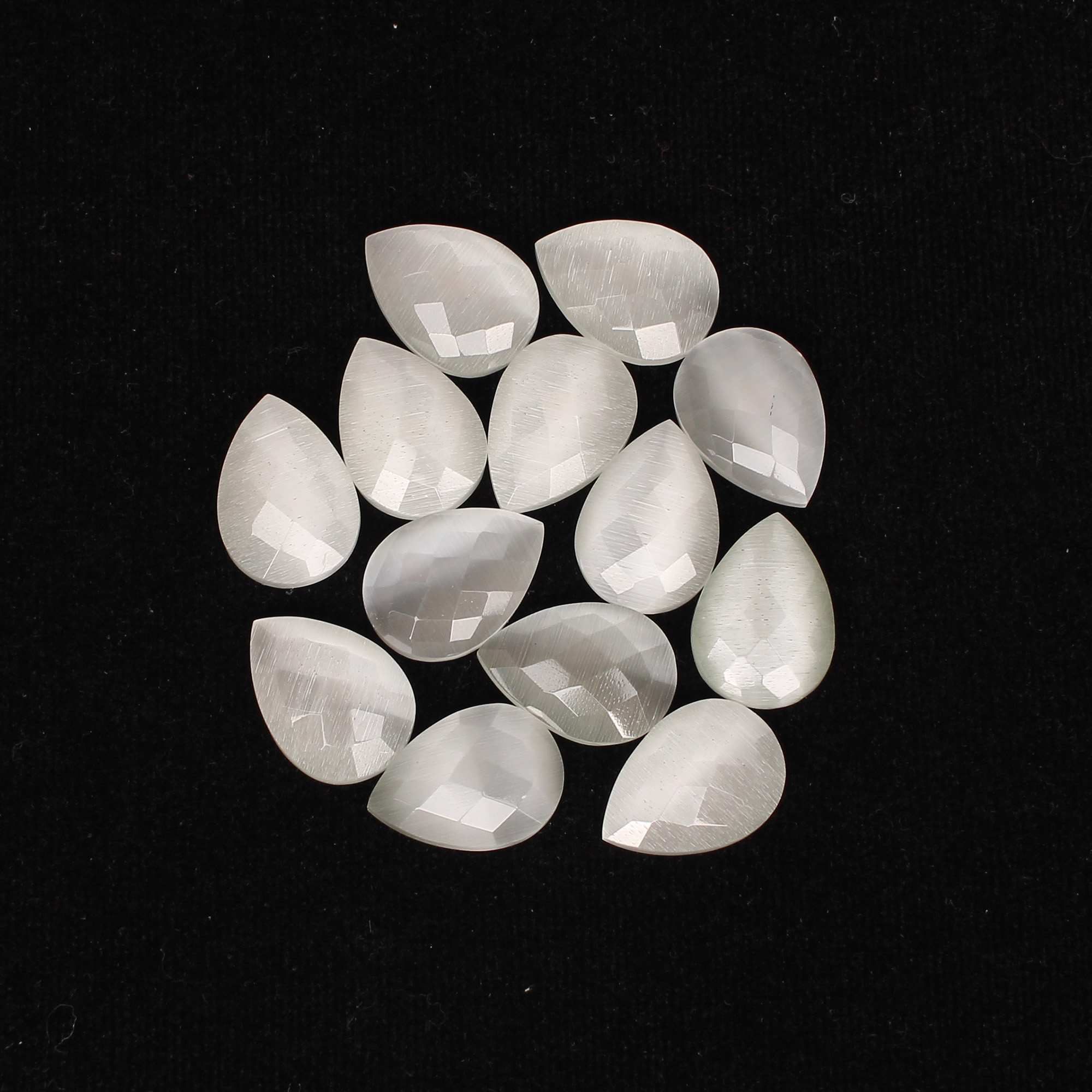 13Pcs White Cats Eye 18x13mm Pear Checker Cut 12000cts
