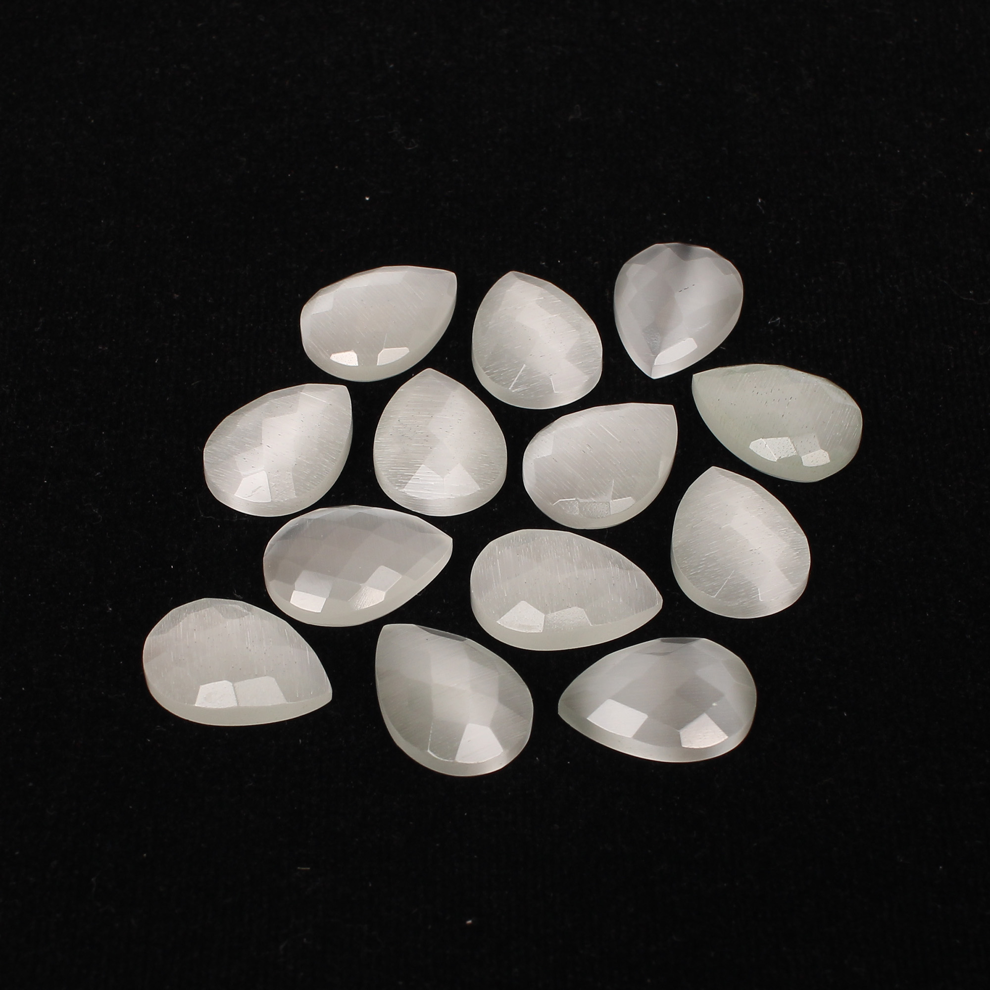 13Pcs White Cats Eye 18x13mm Pear Checker Cut 12000cts
