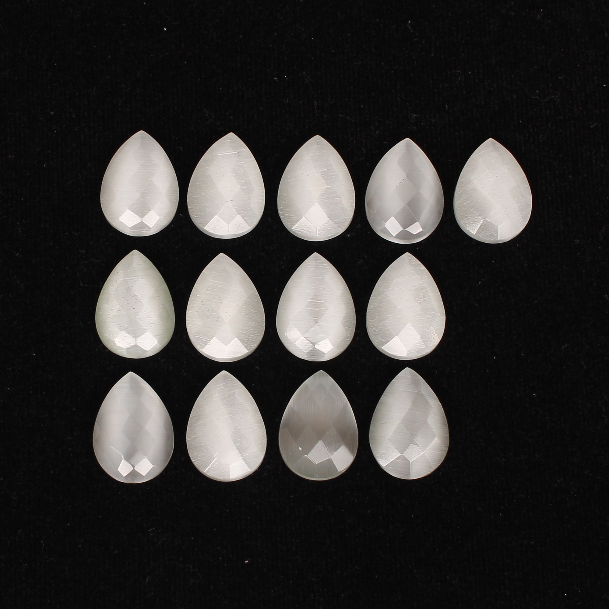 13Pcs White Cats Eye 18x13mm Pear Checker Cut 12000cts