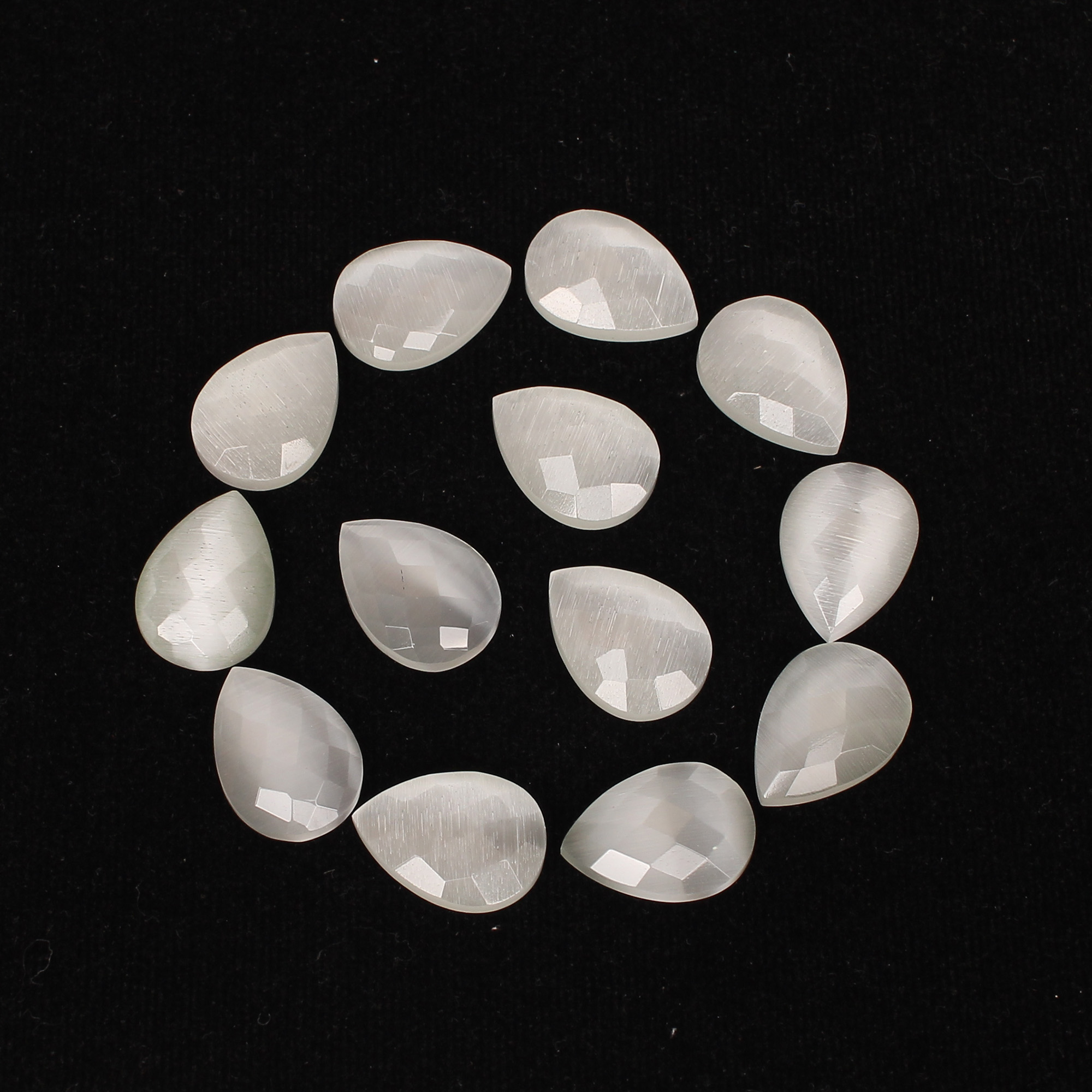 13Pcs White Cats Eye 18x13mm Pear Checker Cut 12000cts