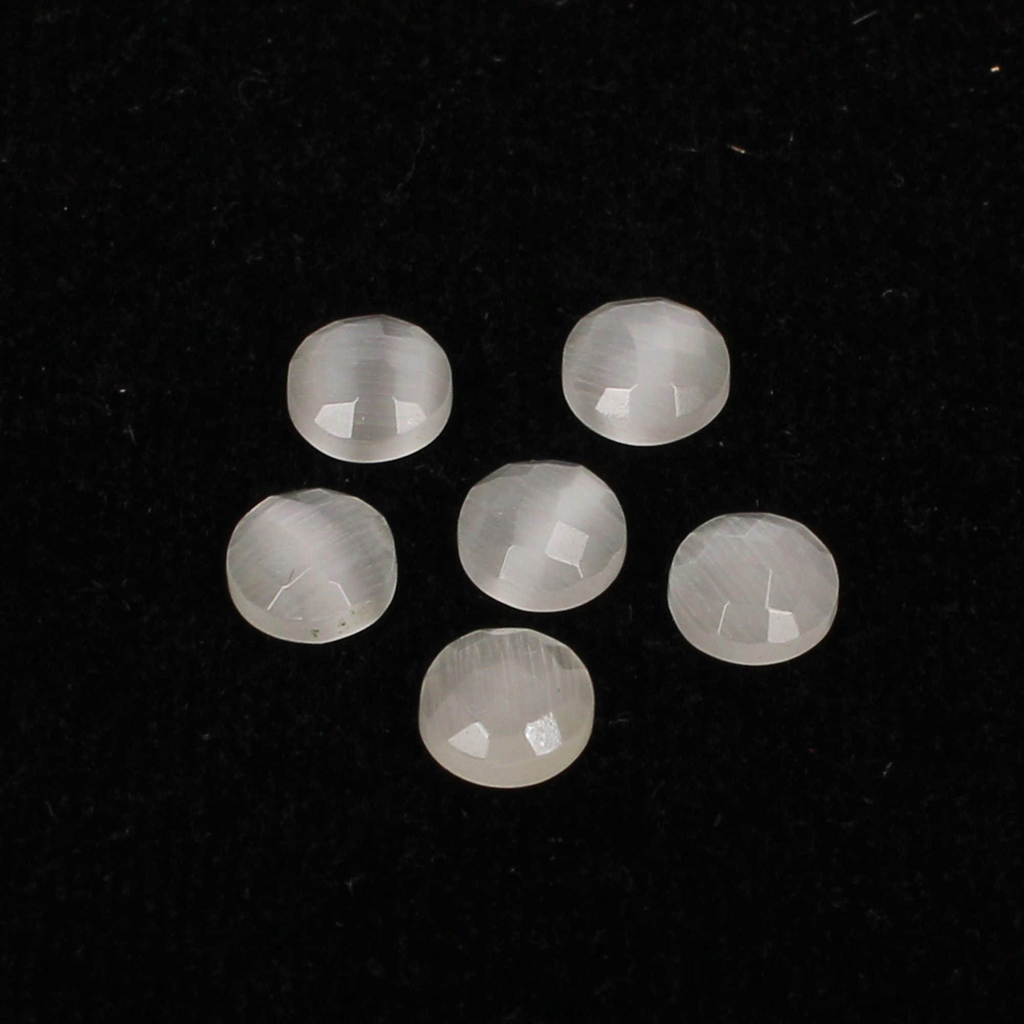 6Pes White Cats Eye 6x6mm Round Checker Cut 600Cts