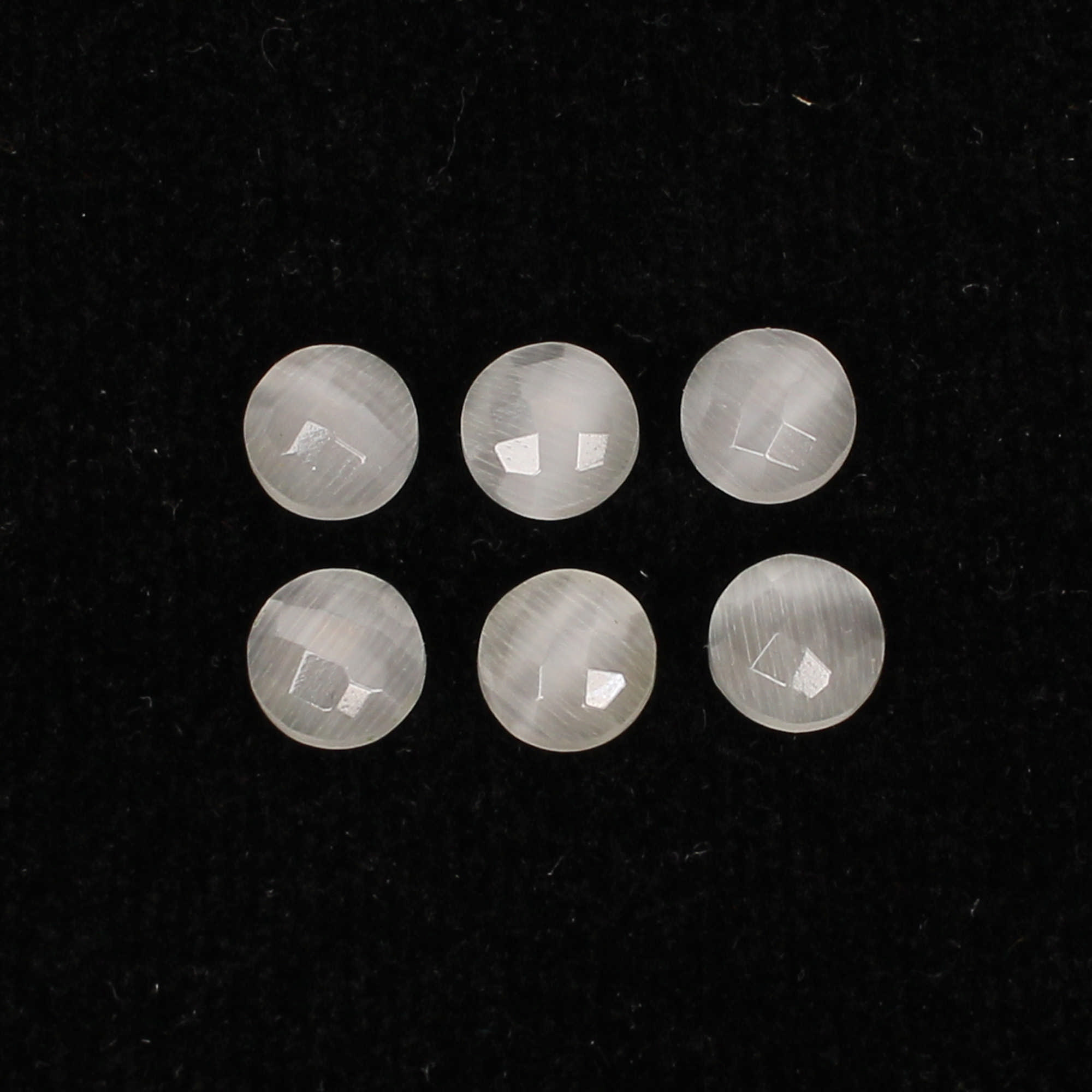 6Pes White Cats Eye 6x6mm Round Checker Cut 600Cts