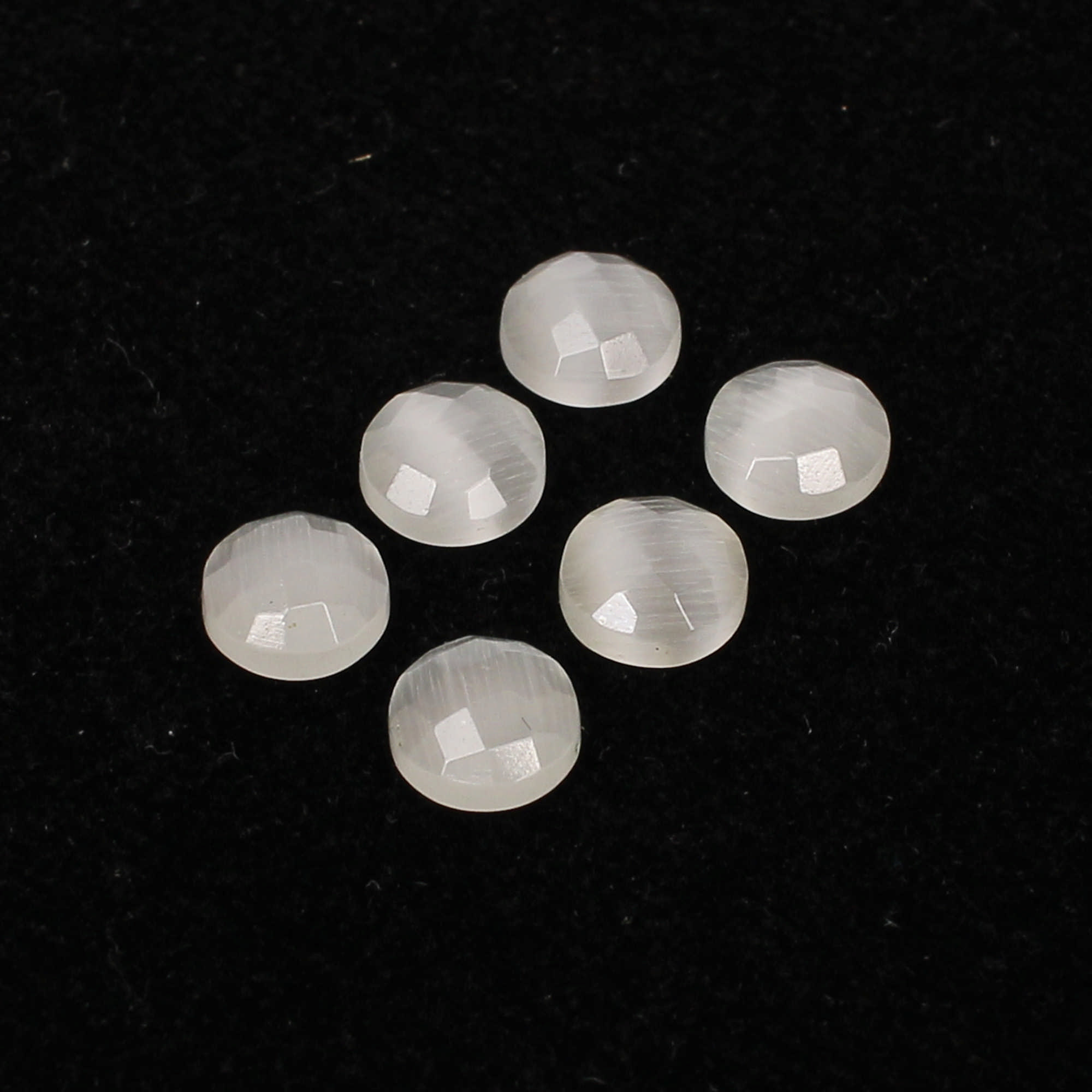 6Pes White Cats Eye 6x6mm Round Checker Cut 600Cts