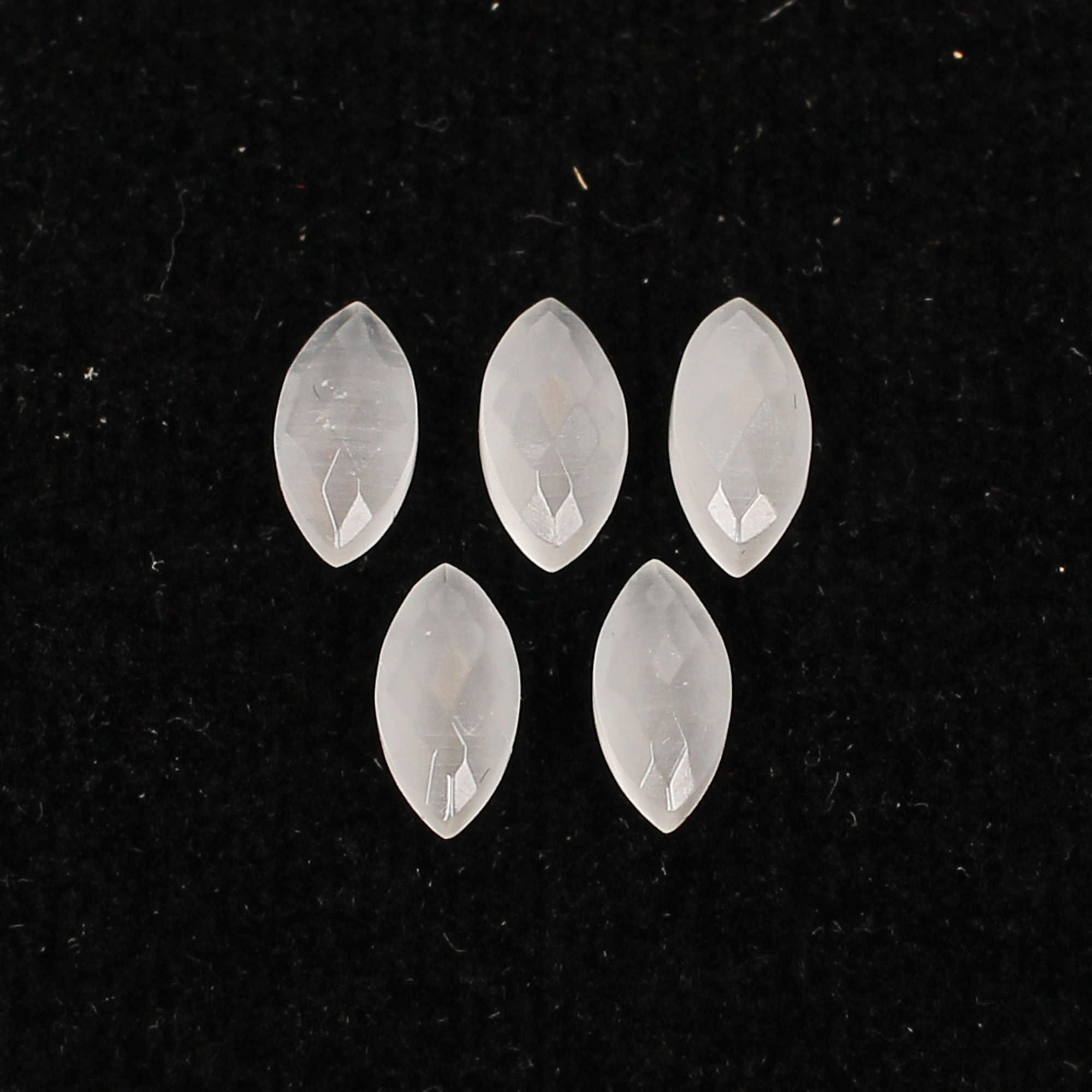 5Pes White Cats Eye 4x8mm Marquise Checker Cut 4cts