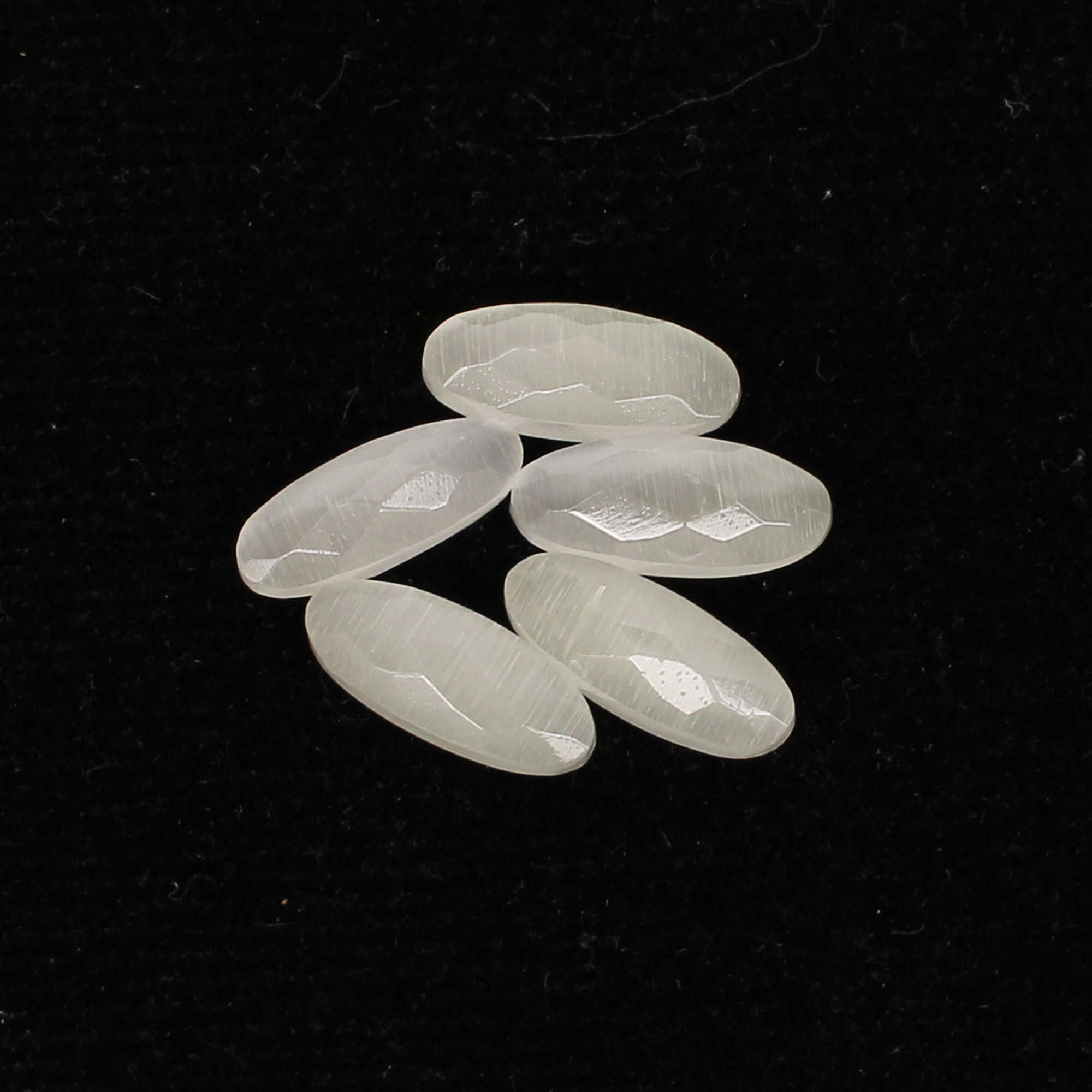 5Pes White Cats Eye 4x10mm Long Oval Checker Cut 500cts