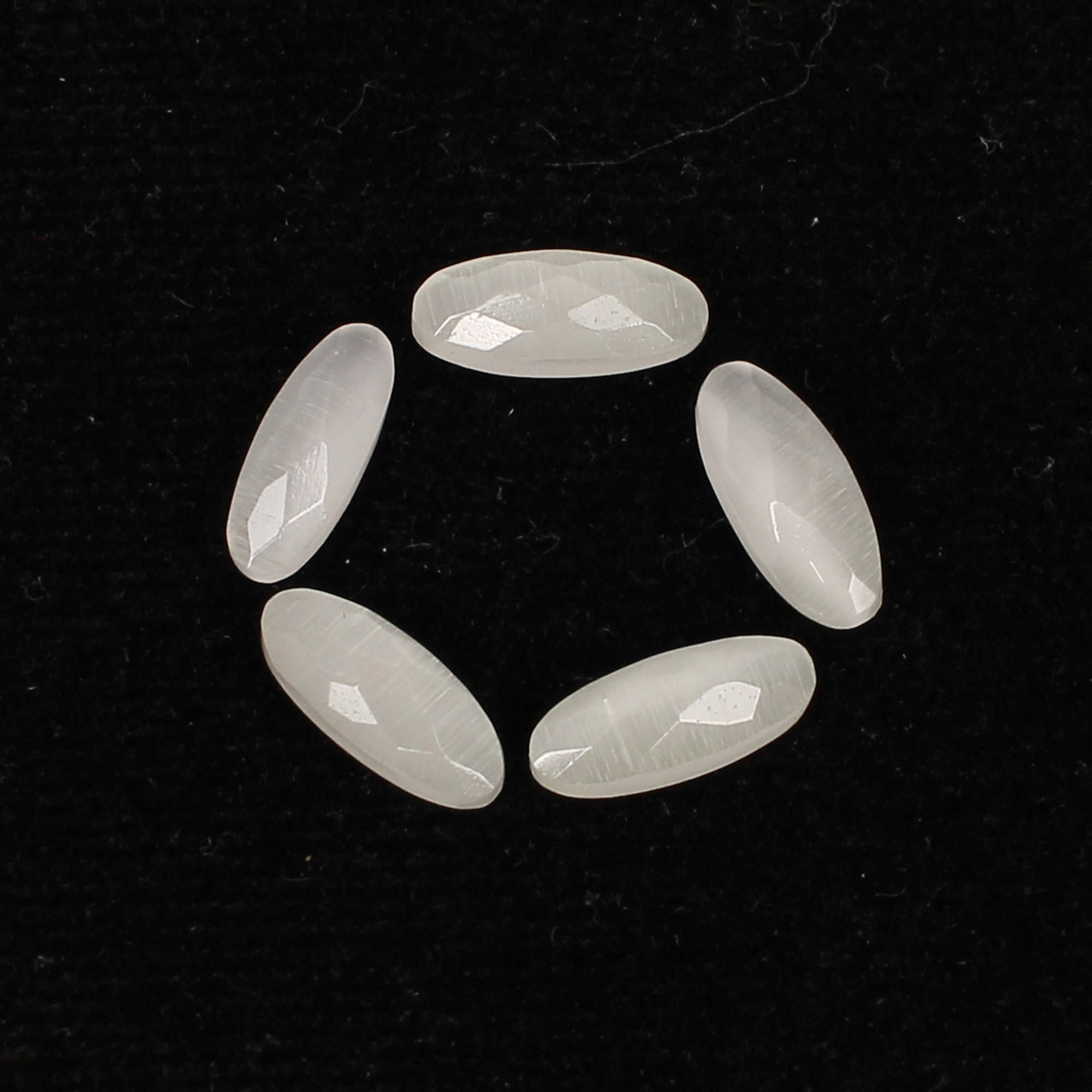 5Pes White Cats Eye 4x10mm Long Oval Checker Cut 500cts