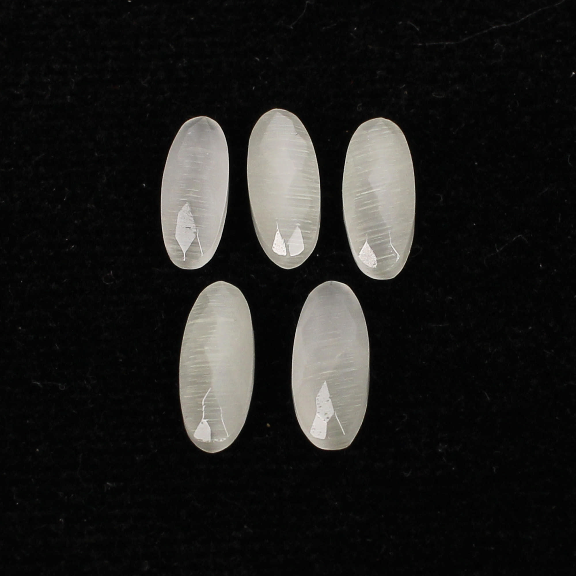 5Pes White Cats Eye 4x10mm Long Oval Checker Cut 500cts