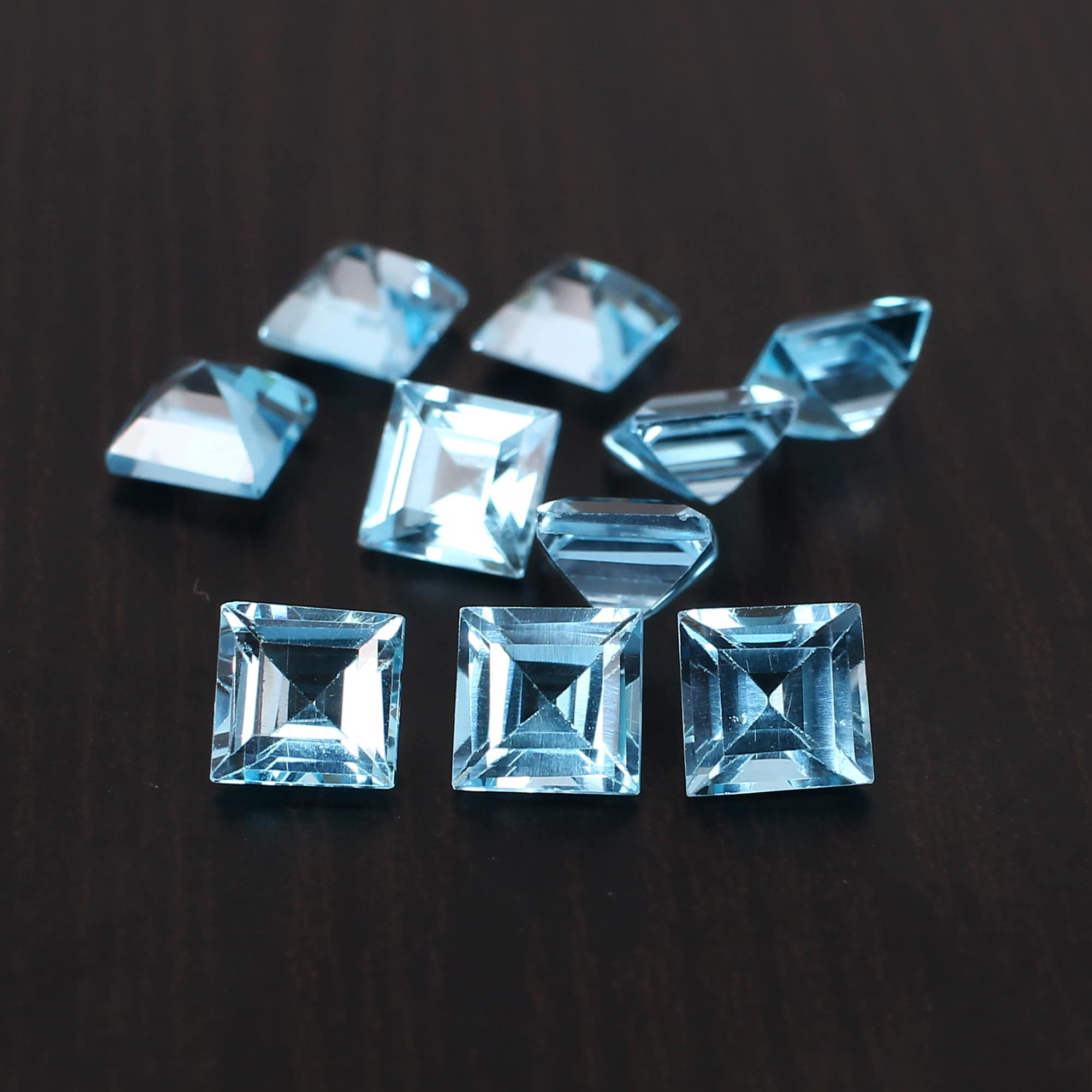Natural Swiss Blue Topaz 7x7mm Square Faceted Cut 160 Cts