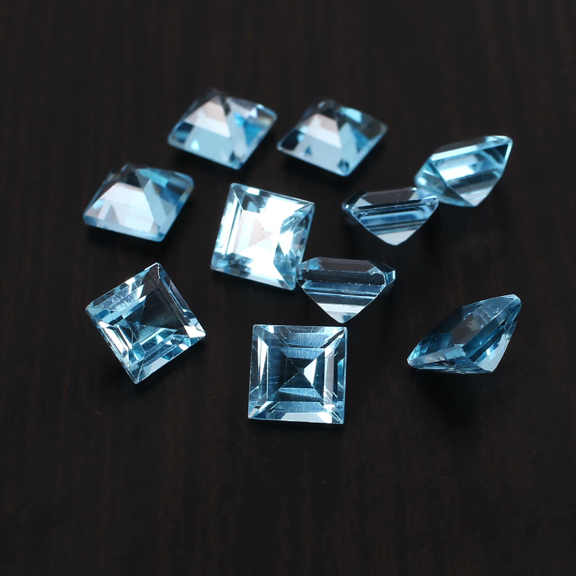 Natural Swiss Blue Topaz 7x7mm Square Faceted Cut 160 Cts