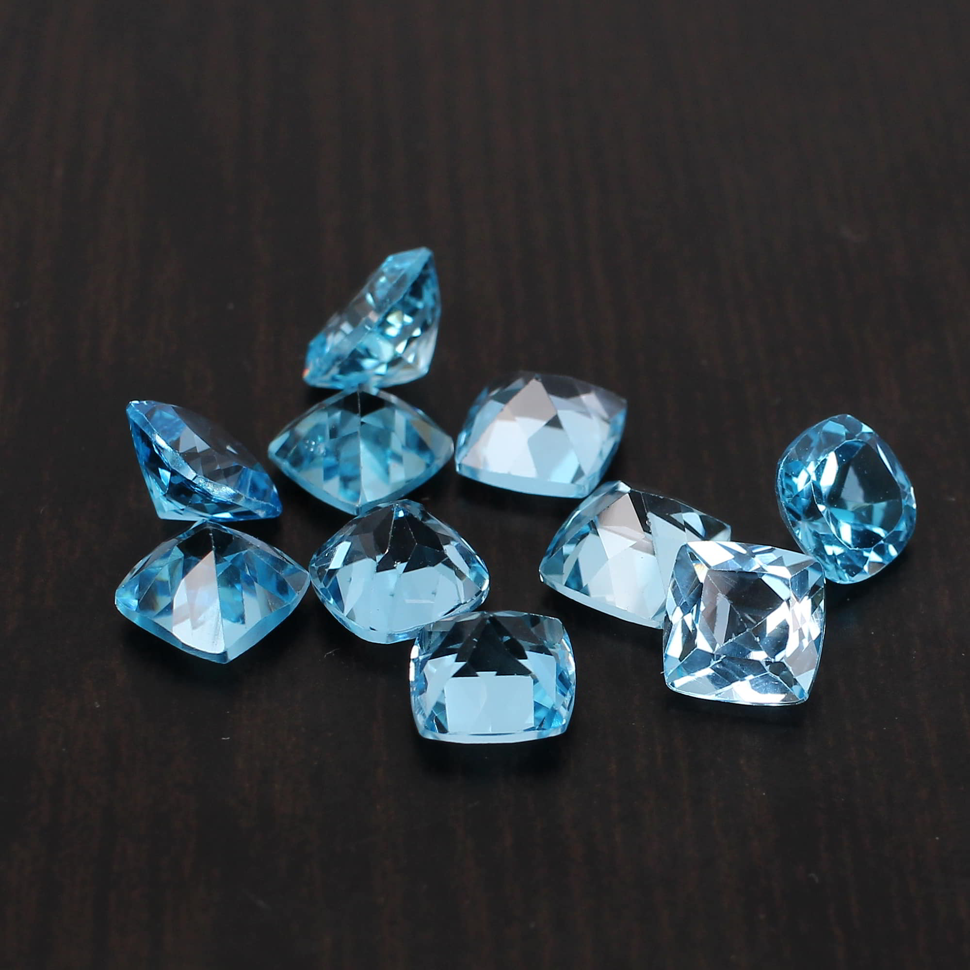 Natural Swiss Blue Topaz 6x6mm Cushion Faceted Cut 140 Cts