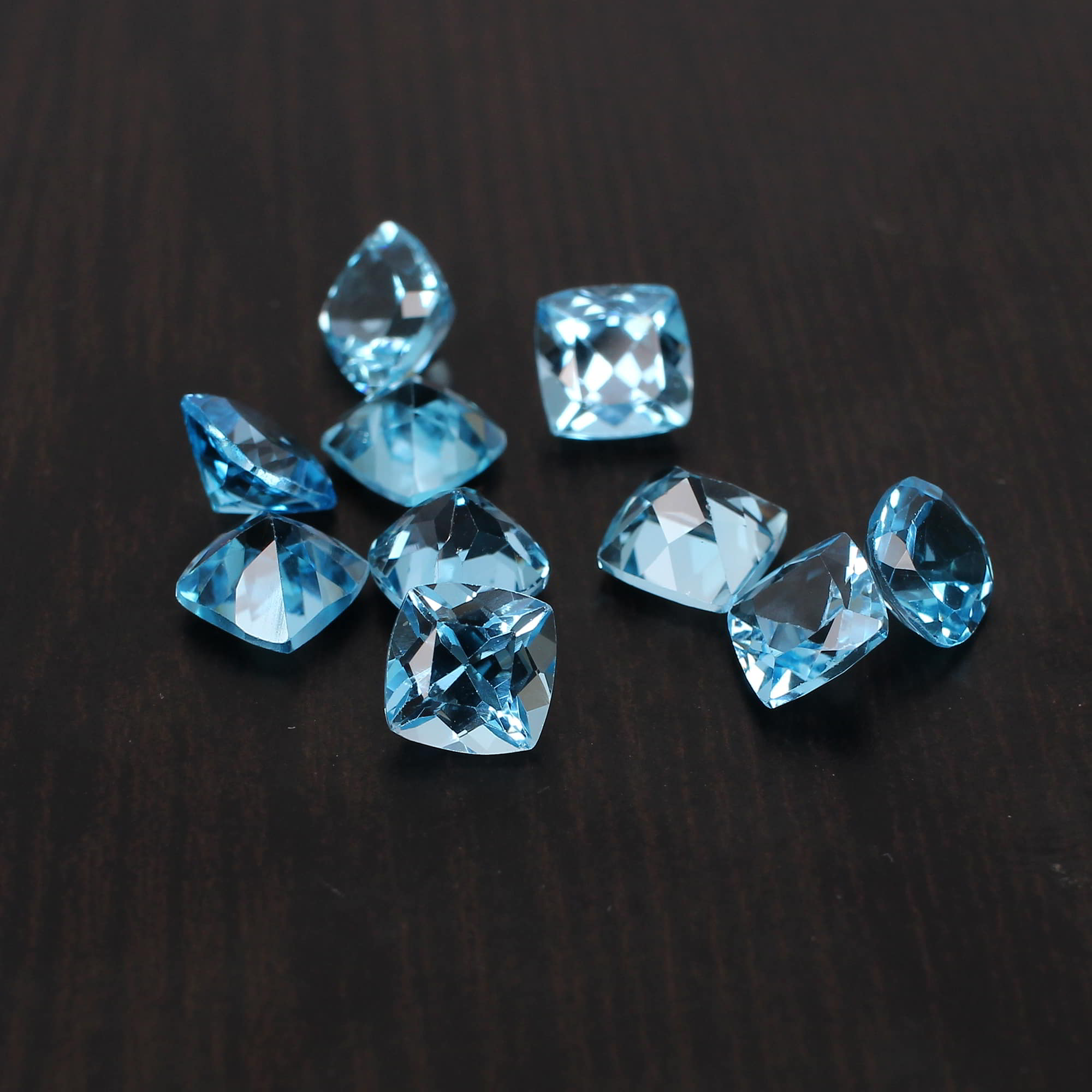 Natural Swiss Blue Topaz 6x6mm Cushion Faceted Cut 140 Cts