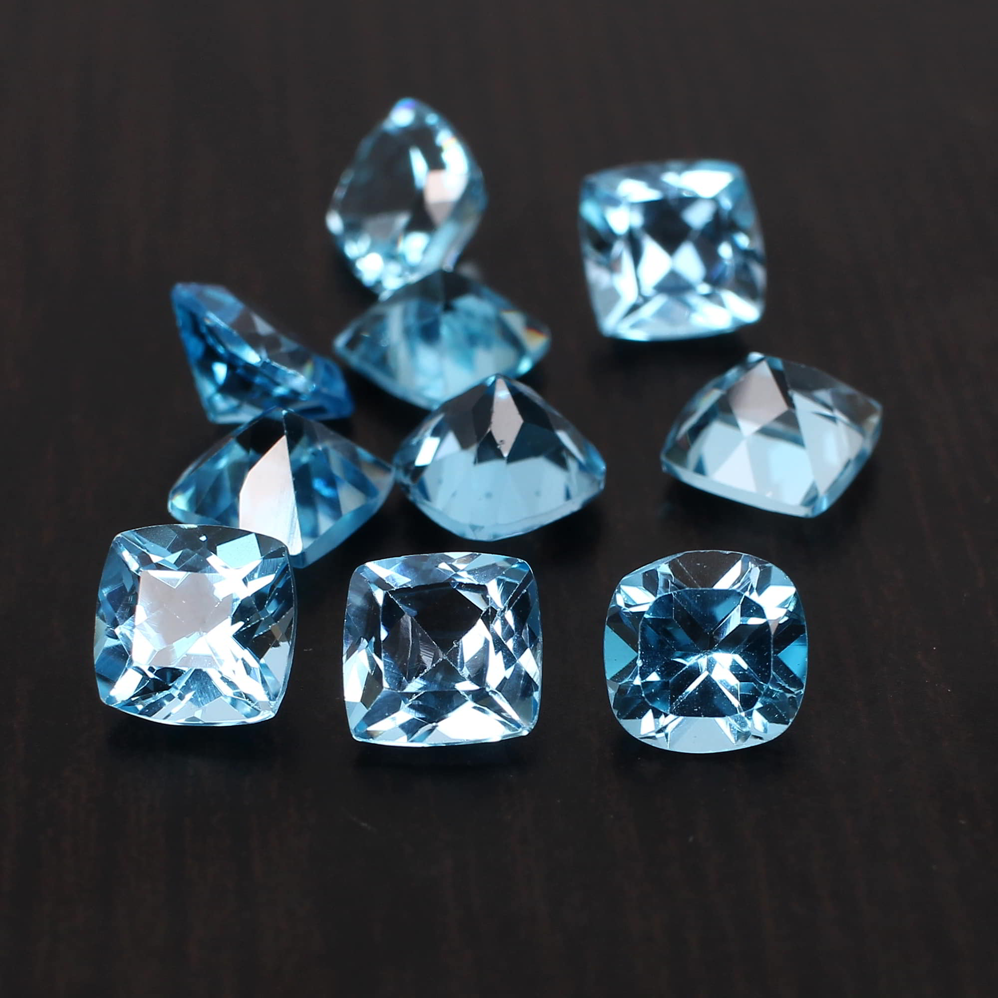Natural Swiss Blue Topaz 6x6mm Cushion Faceted Cut 140 Cts