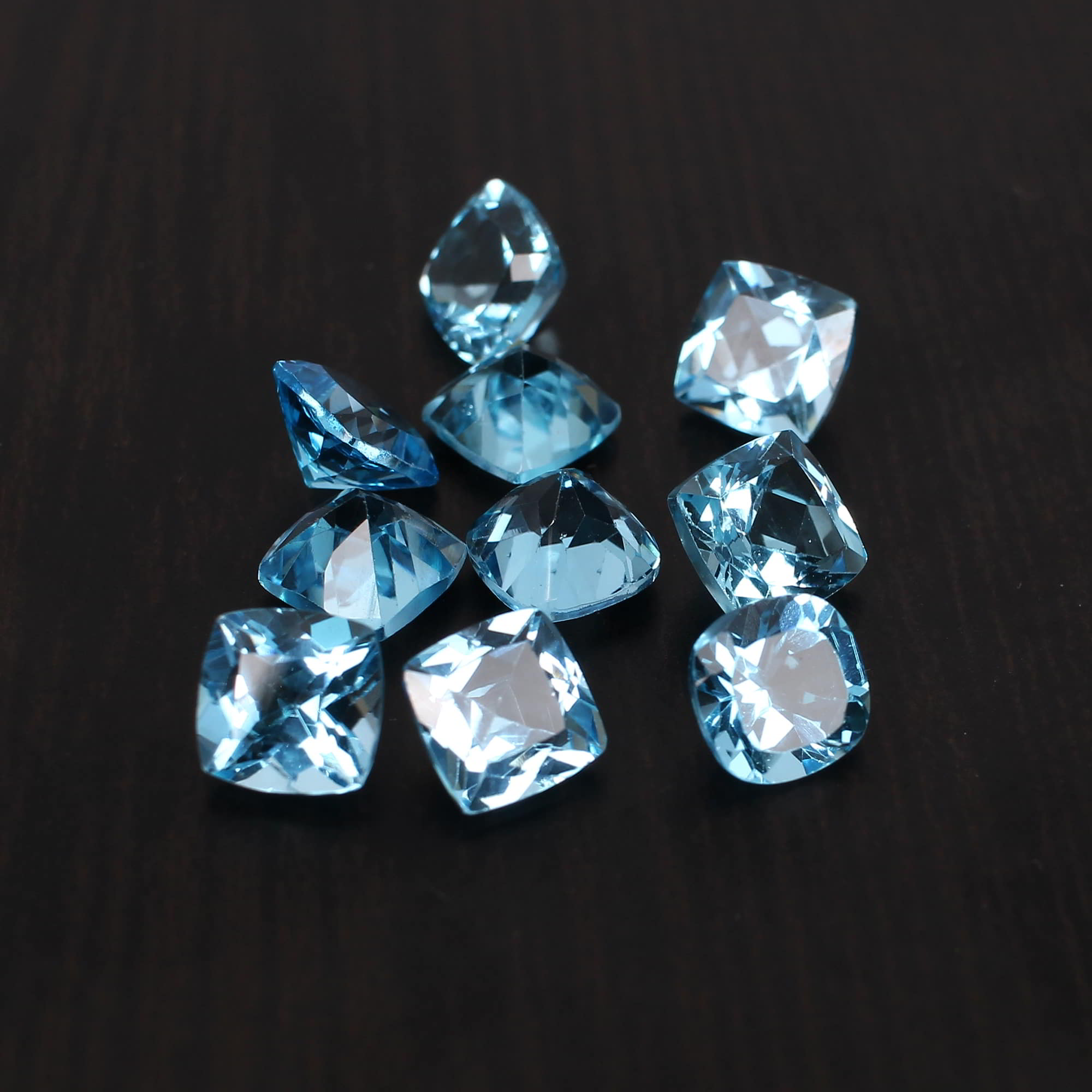 Natural Swiss Blue Topaz 6x6mm Cushion Faceted Cut 140 Cts