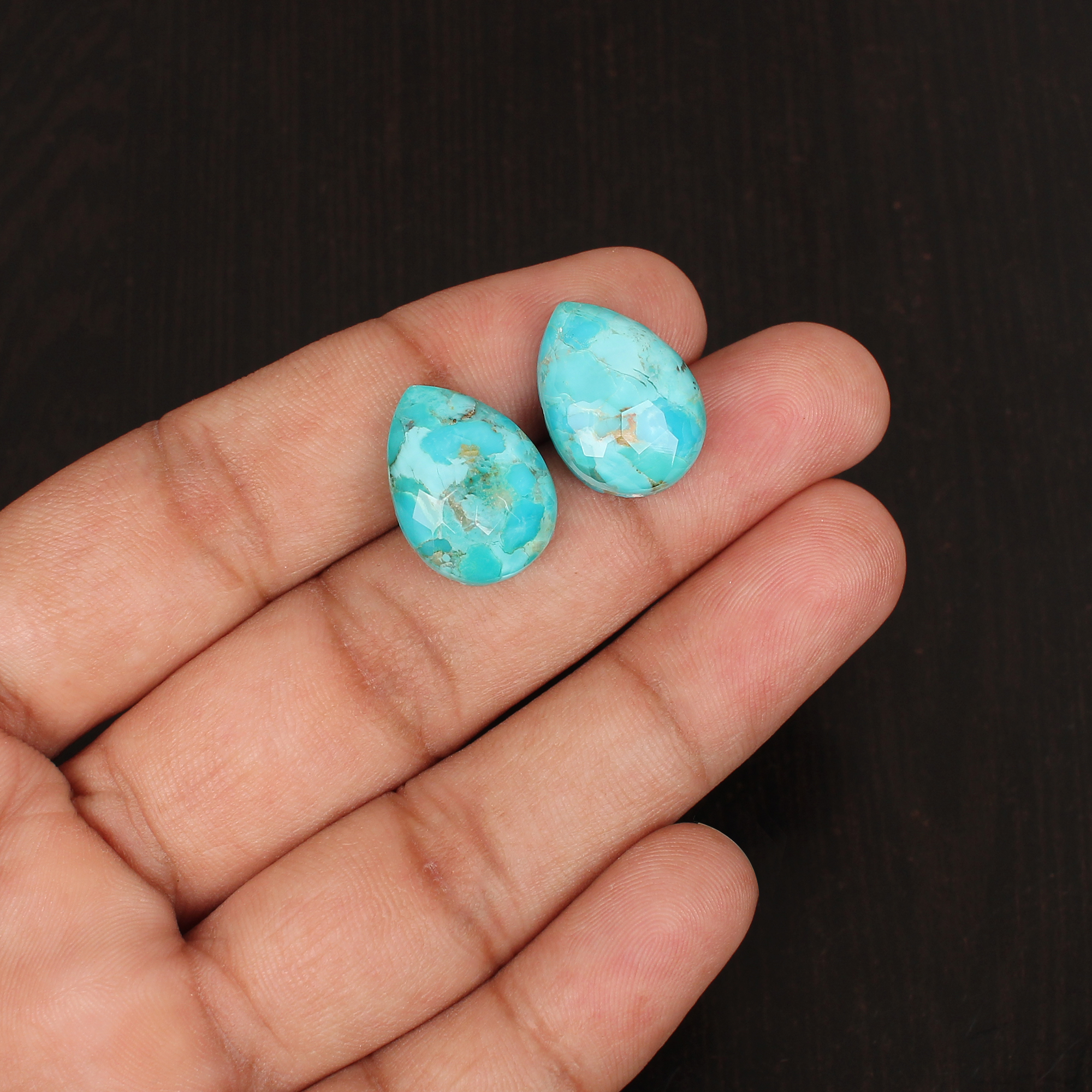 Natural Turquoise Doublet Checkerboard Cut Gemstone 18x13 mm 100 Carat for Jewelry Making