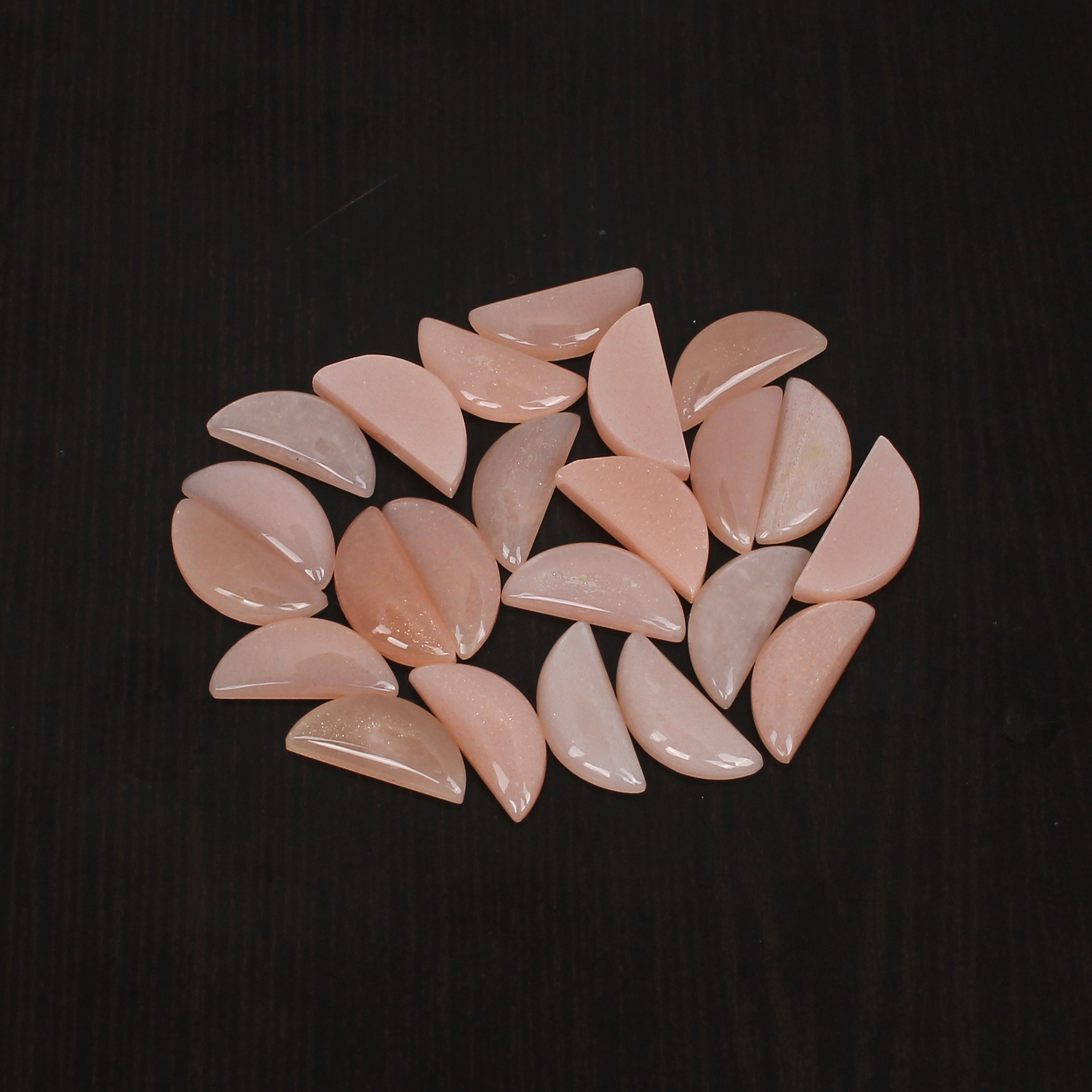 5Pcs Natural Peach Moonstone 16x7mm Half Moon Cabochon 1425Cts