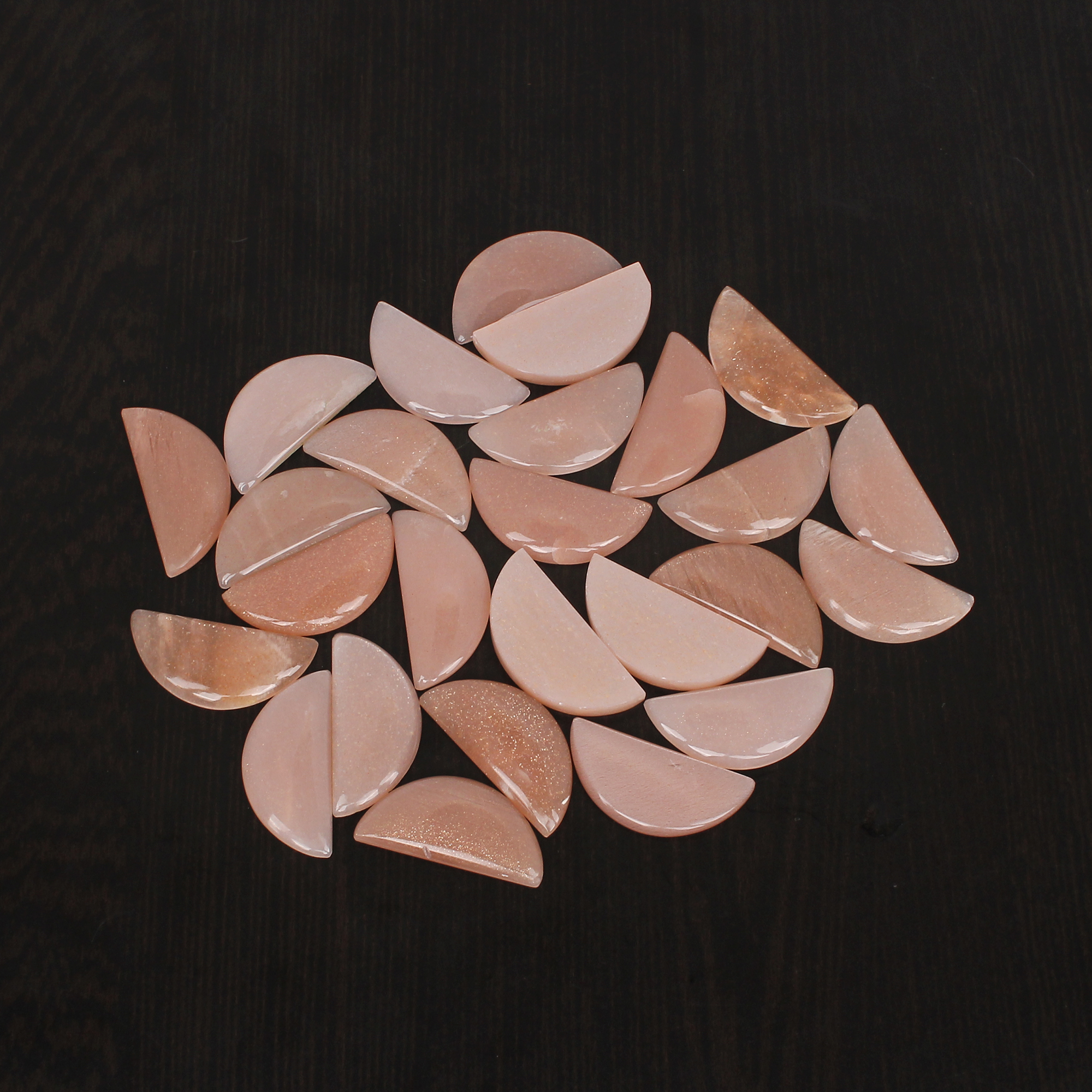 5Pcs Natural Peach Moonstone 16x7mm Half Moon Cabochon 1425Cts