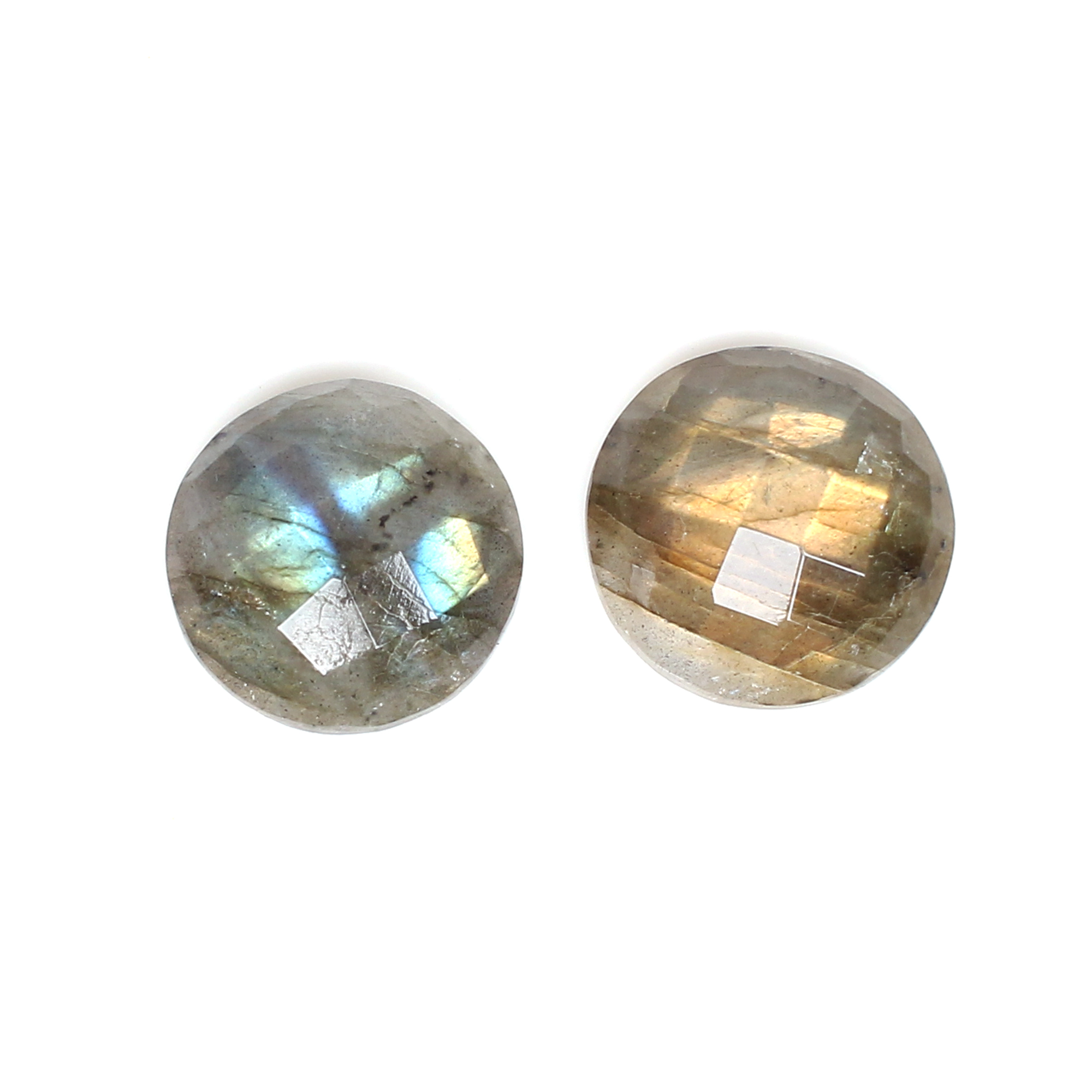 2pcs Natural Labradorite 17x17mm 16x16mm Round Checker Cut 2600Cts