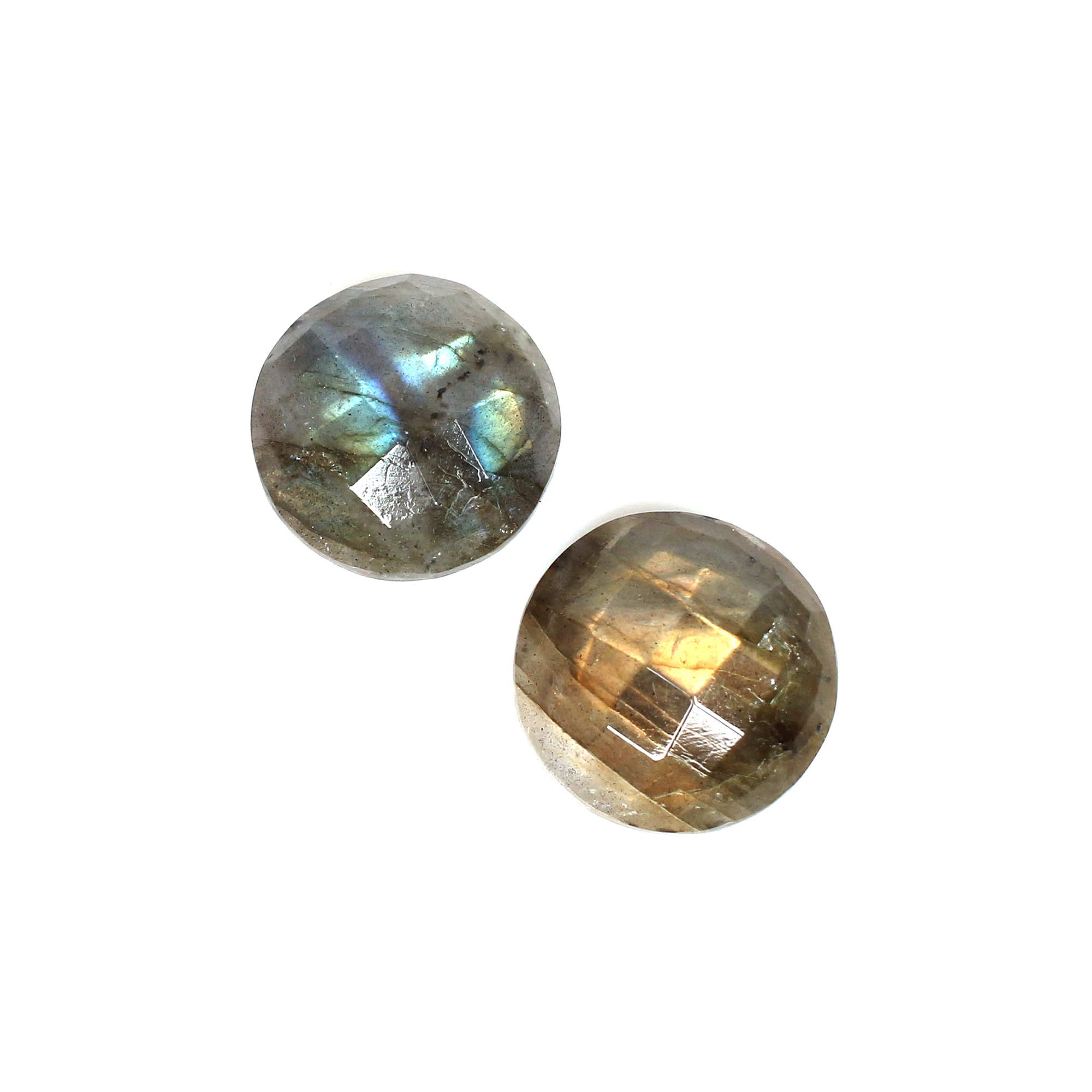2pcs Natural Labradorite 17x17mm 16x16mm Round Checker Cut 2600Cts