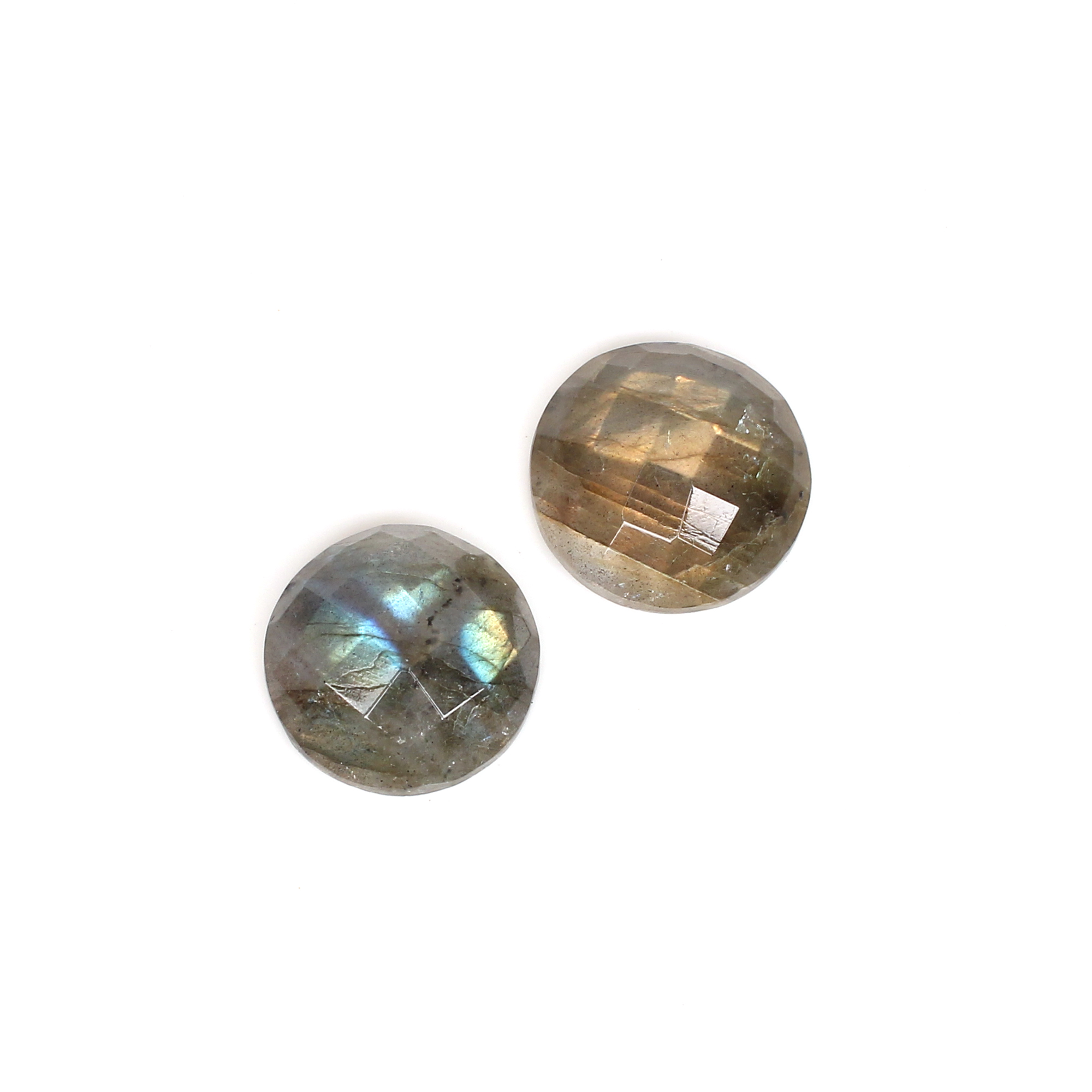2pcs Natural Labradorite 17x17mm 16x16mm Round Checker Cut 2600Cts