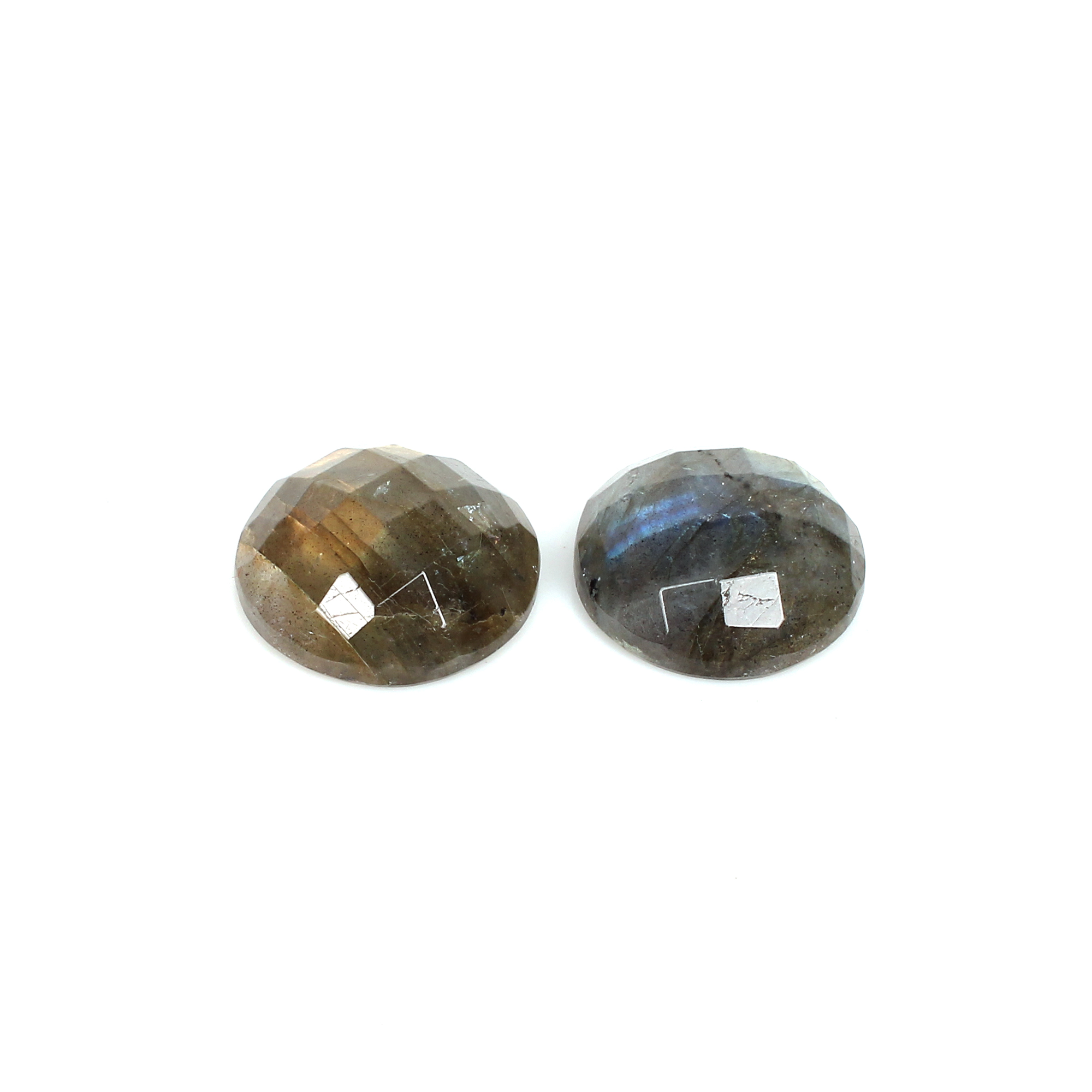 2pcs Natural Labradorite 17x17mm 16x16mm Round Checker Cut 2600Cts