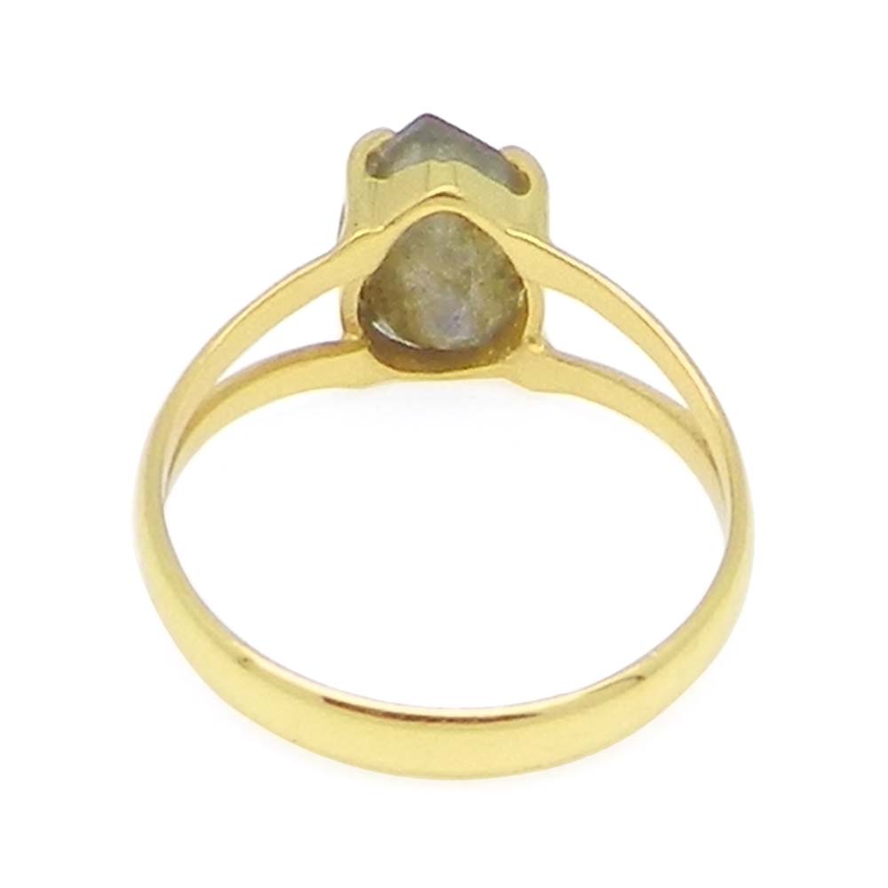 Labradorite 10x7mm Pear 18k Gold Plated Silver and 925 Sterling Silver Prong Set Ring