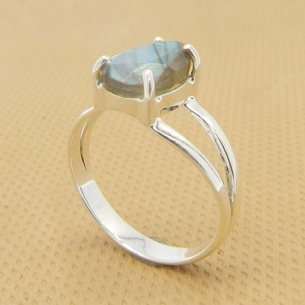 Labradorite 10x7mm Pear 18k Gold Plated Silver and 925 Sterling Silver Prong Set Ring