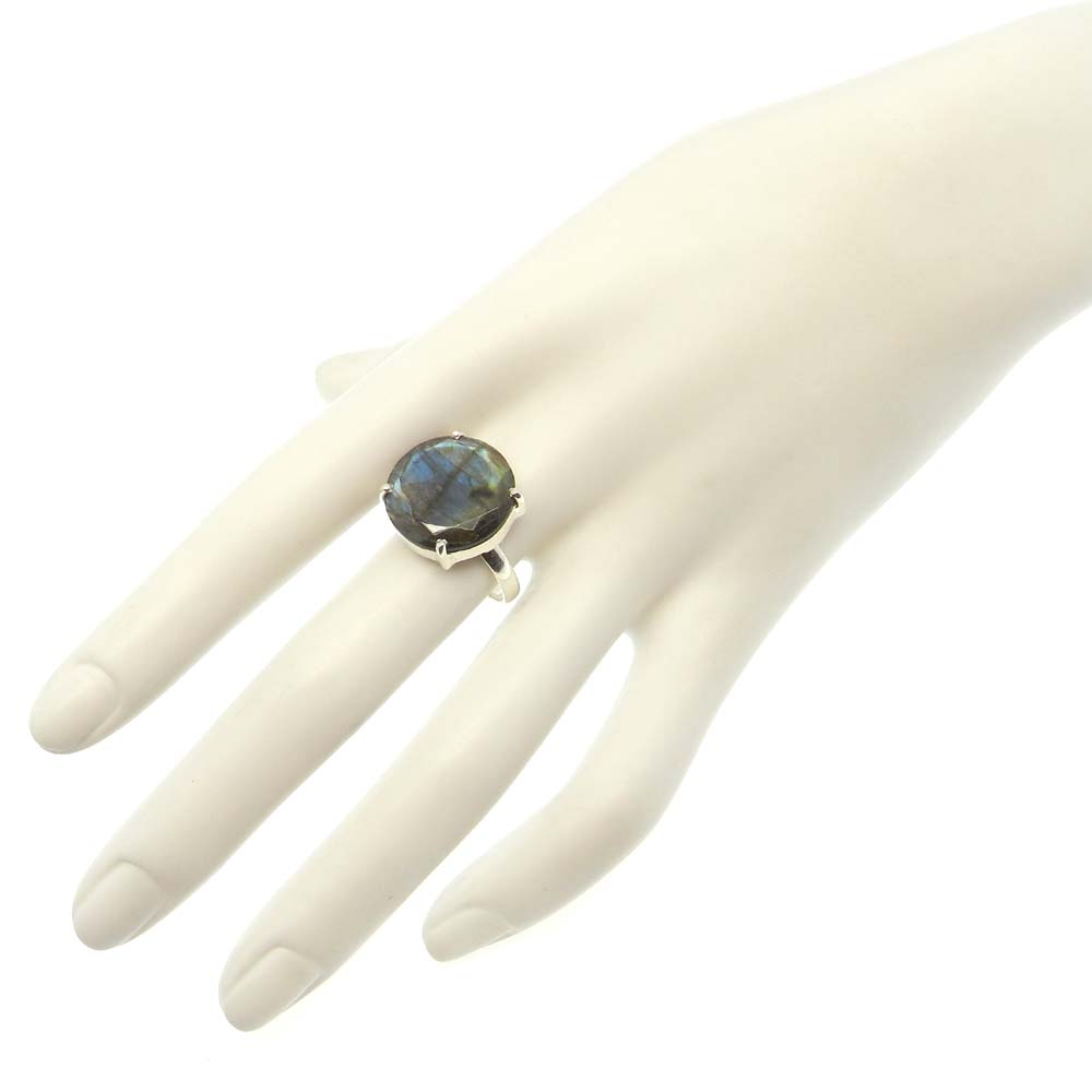 Labradorite 16mm Round 18k Gold Plated Silver Prong Set Ring