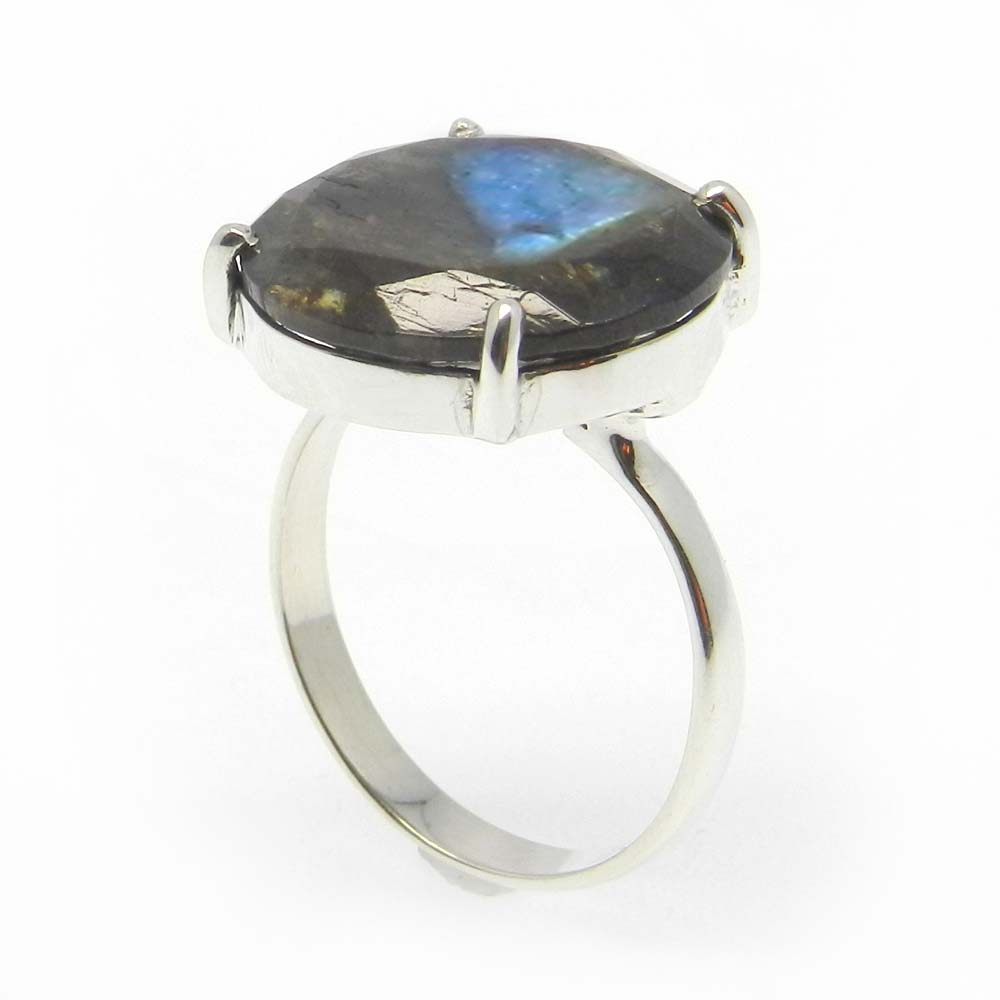 Labradorite 16mm Round 18k Gold Plated Silver Prong Set Ring