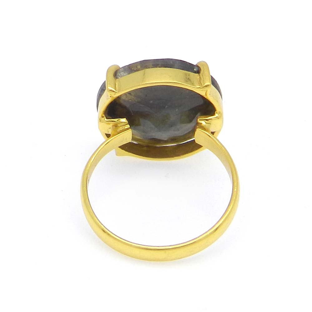 Labradorite 16mm Round 18k Gold Plated Silver Prong Set Ring
