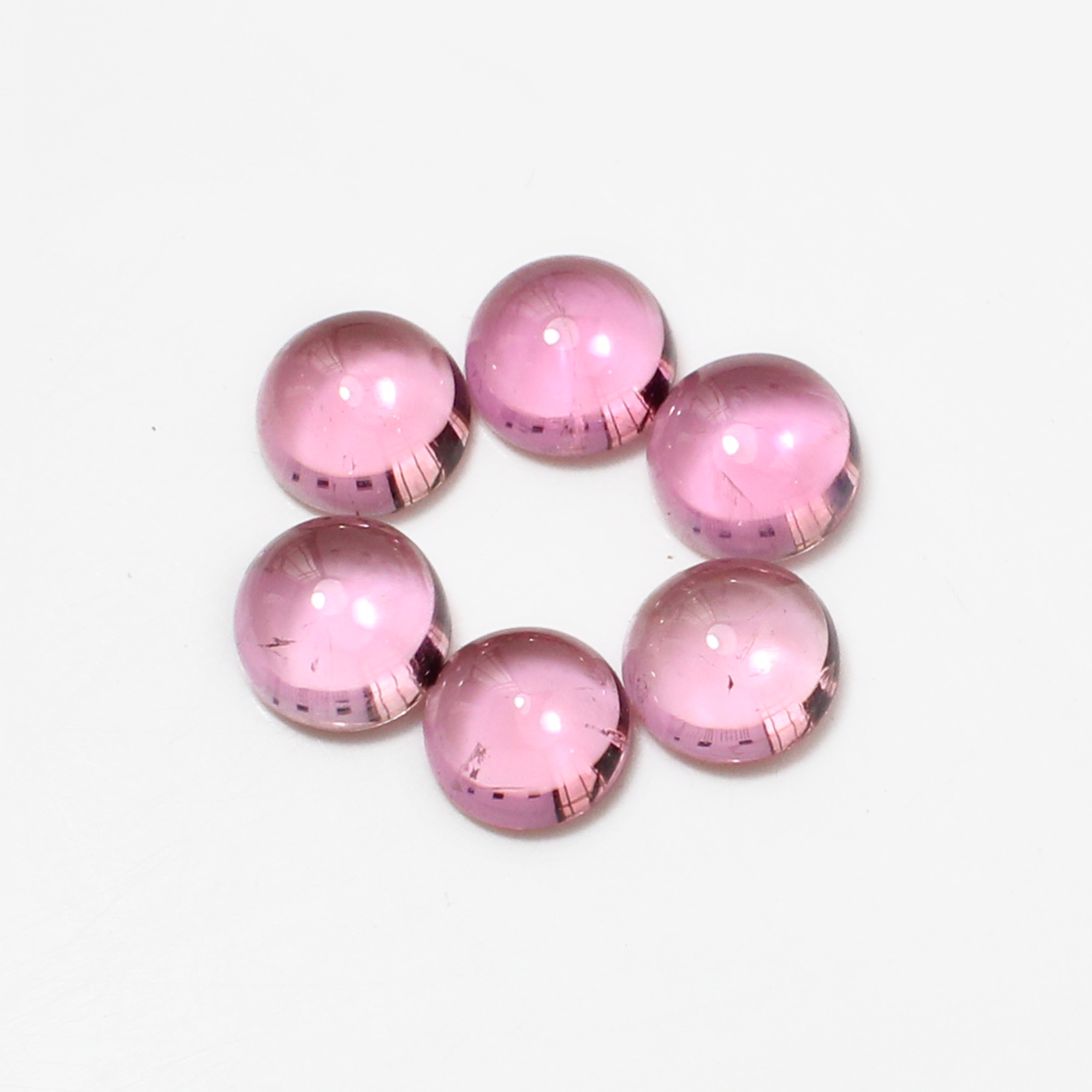 6 Pcs Natural Pink Tourmaline 5mm Round Cabochon 350 Cts