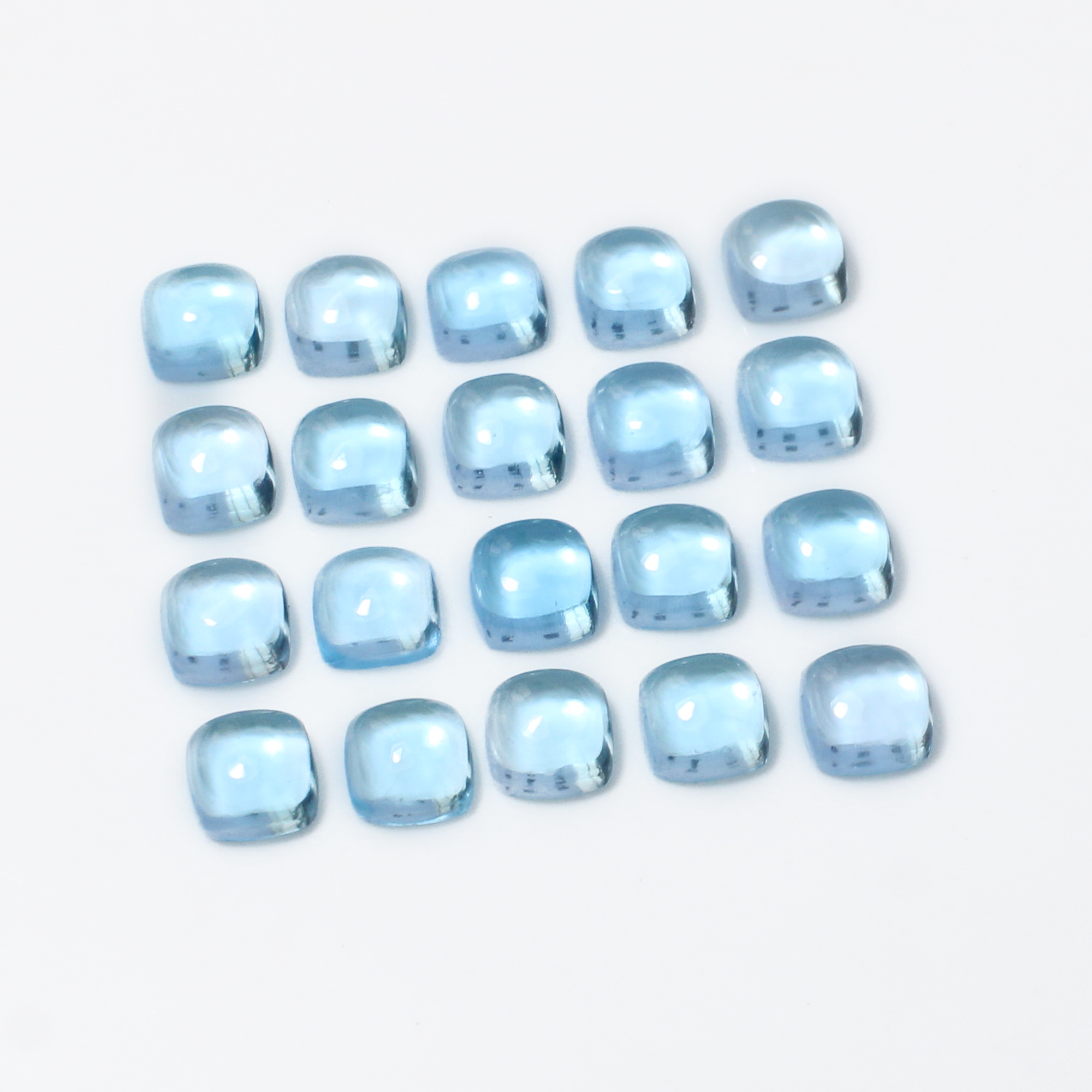 20 Pcs Natural Swiss Blue Topaz 5x5mm Cushion Cabochon 1770 Cts Wholesale Lots