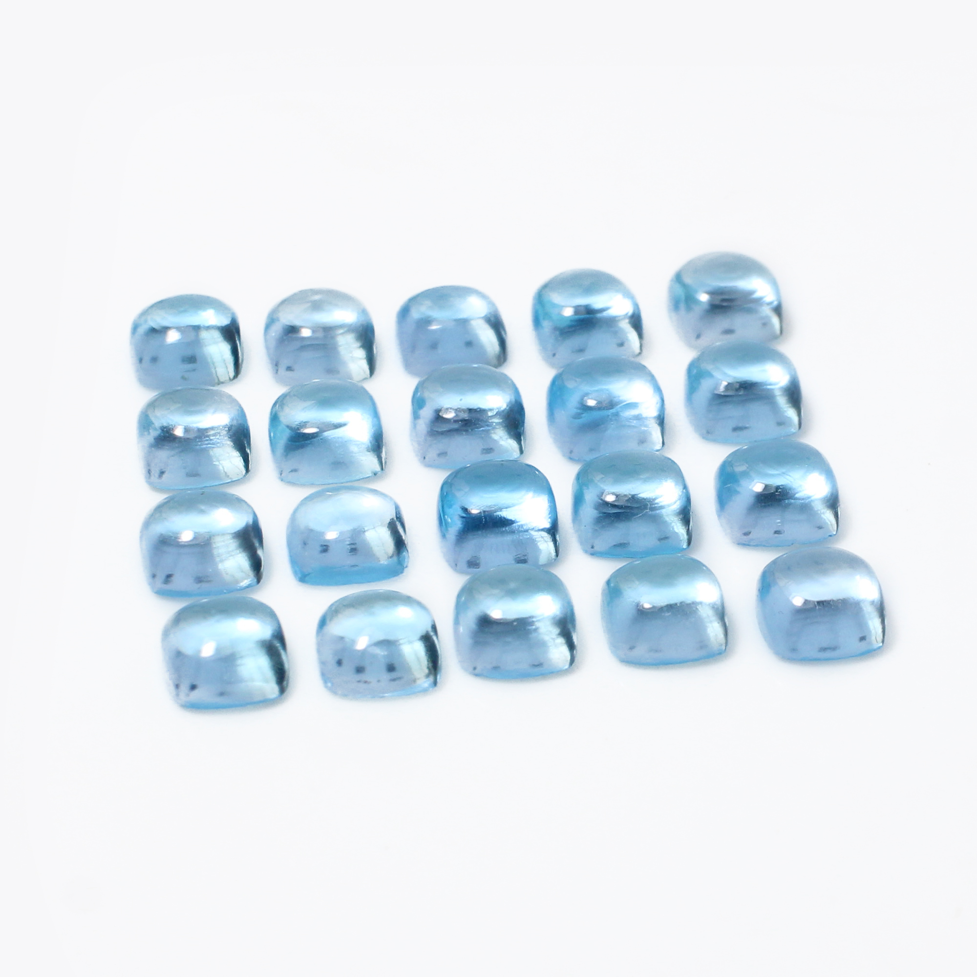 20 Pcs Natural Swiss Blue Topaz 5x5mm Cushion Cabochon 1770 Cts Wholesale Lots