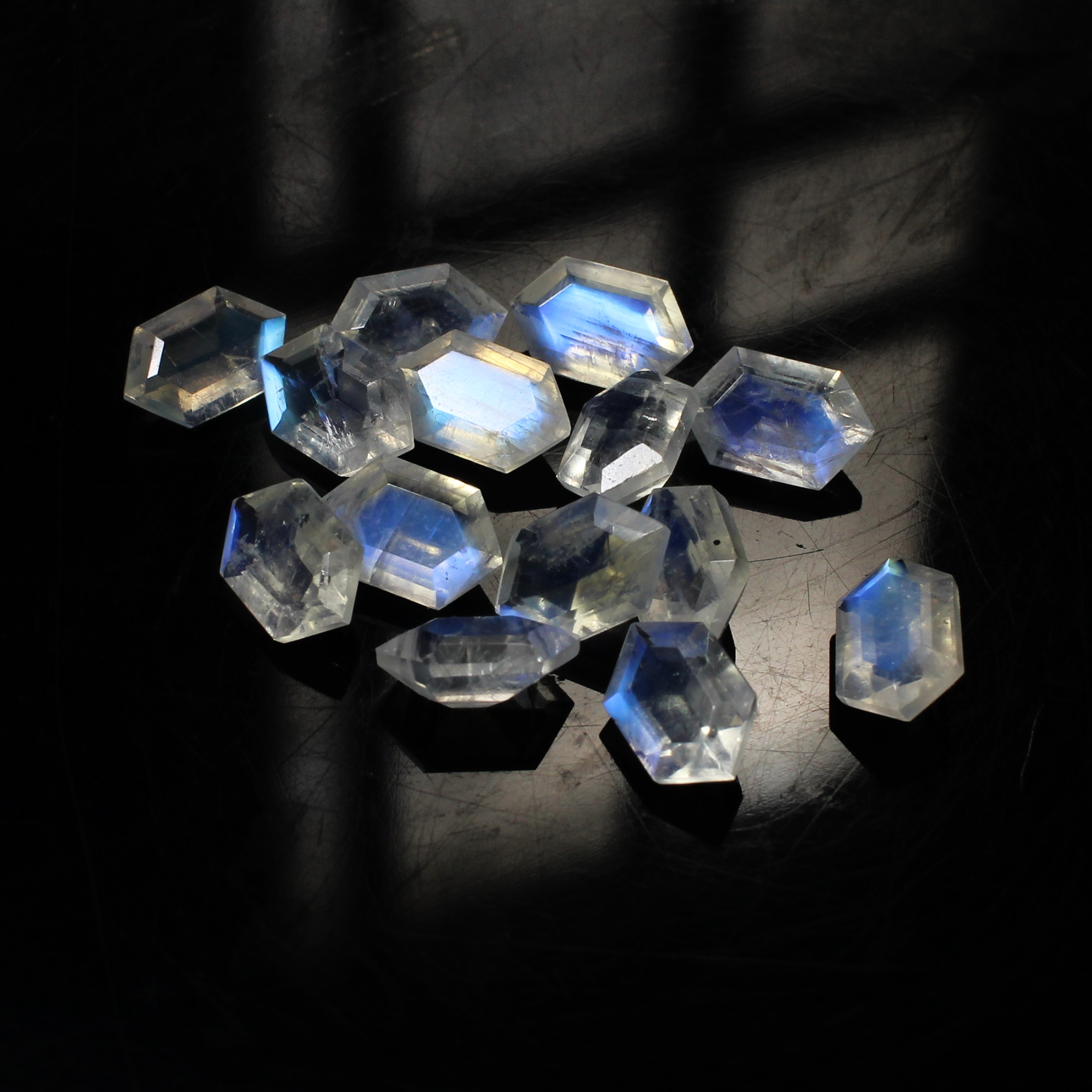 14 Pcs Natural Rainbow Moonstone 8x5mm Elongated Hexagon Cut 1300 Cts Wholesale Lots