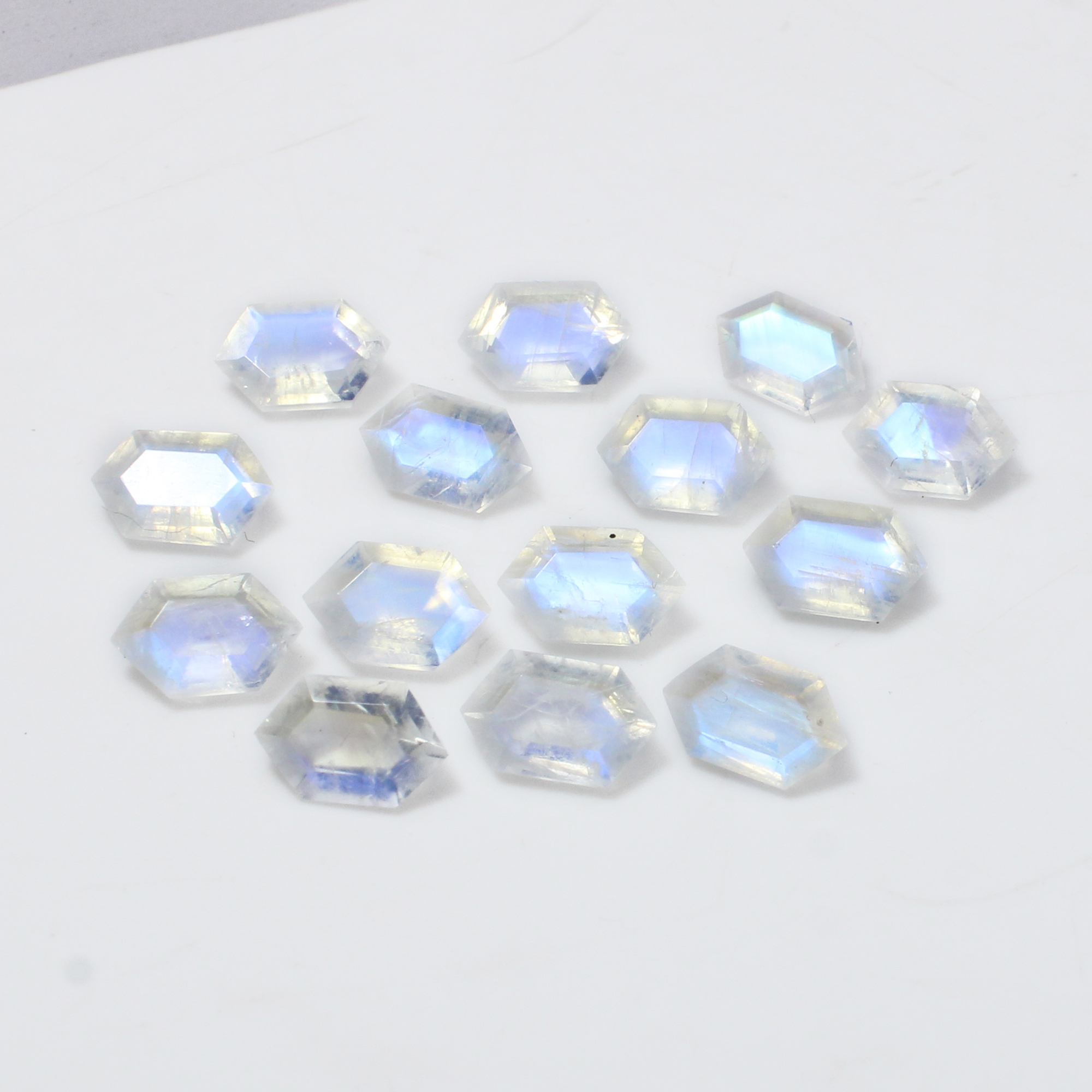 14 Pcs Natural Rainbow Moonstone 8x5mm Elongated Hexagon Cut 1300 Cts Wholesale Lots