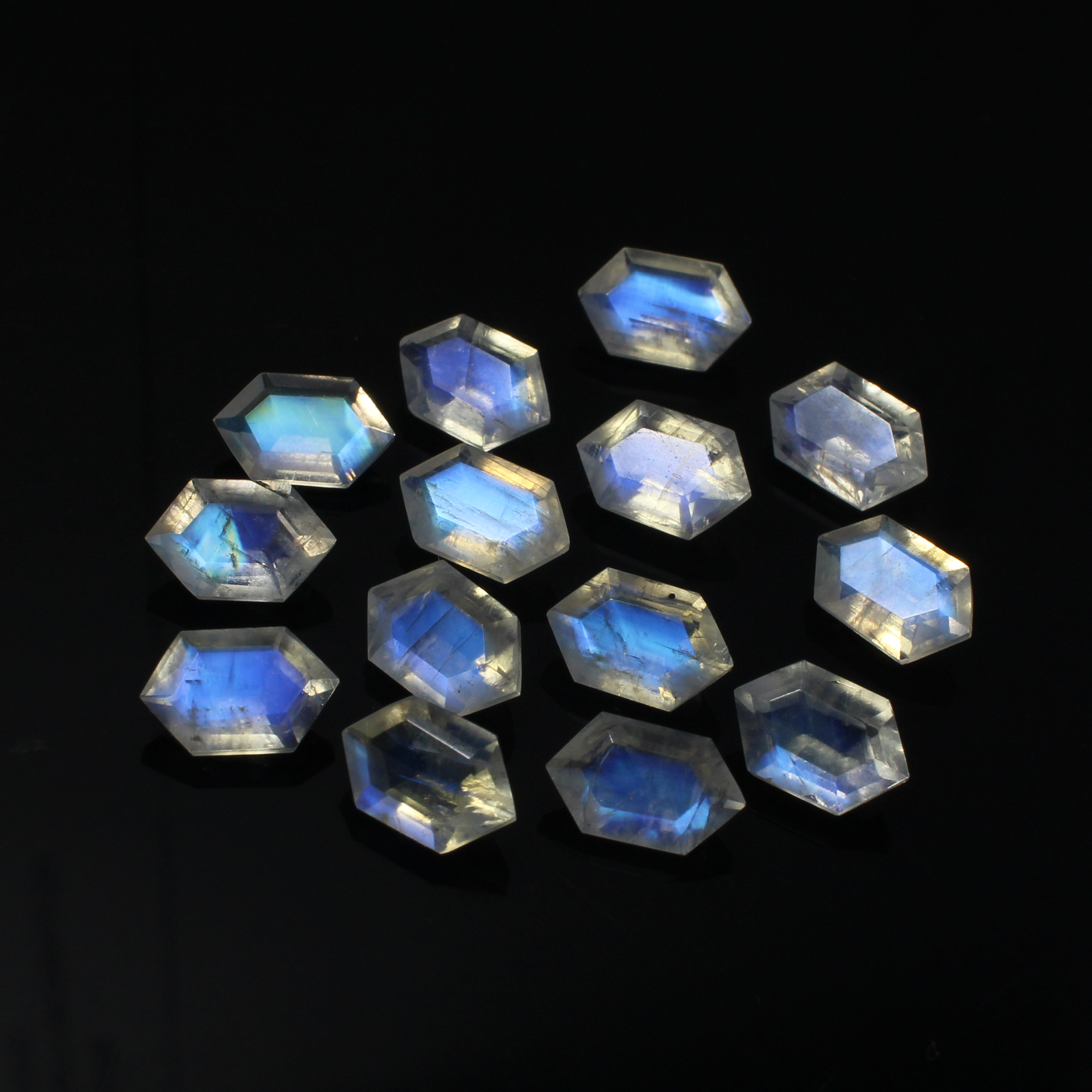 14 Pcs Natural Rainbow Moonstone 8x5mm Elongated Hexagon Cut 1300 Cts Wholesale Lots