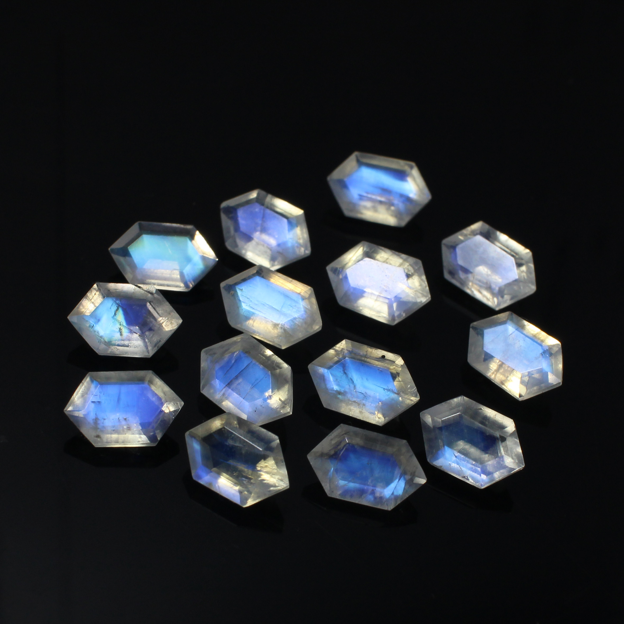 14 Pcs Natural Rainbow Moonstone 8x5mm Elongated Hexagon Cut 1300 Cts Wholesale Lots