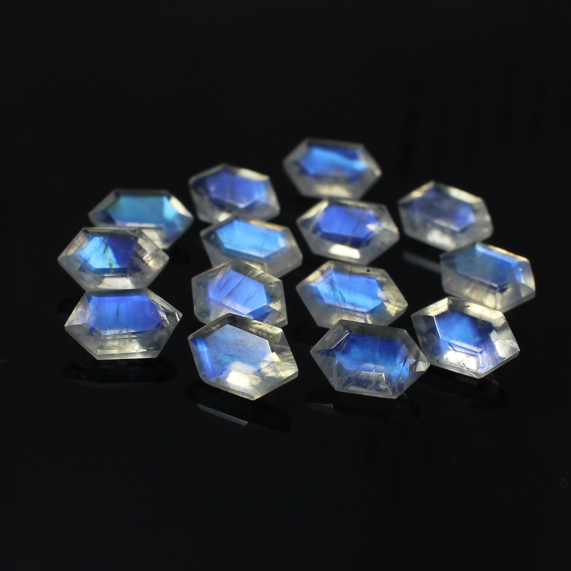 14 Pcs Natural Rainbow Moonstone 8x5mm Elongated Hexagon Cut 1300 Cts Wholesale Lots