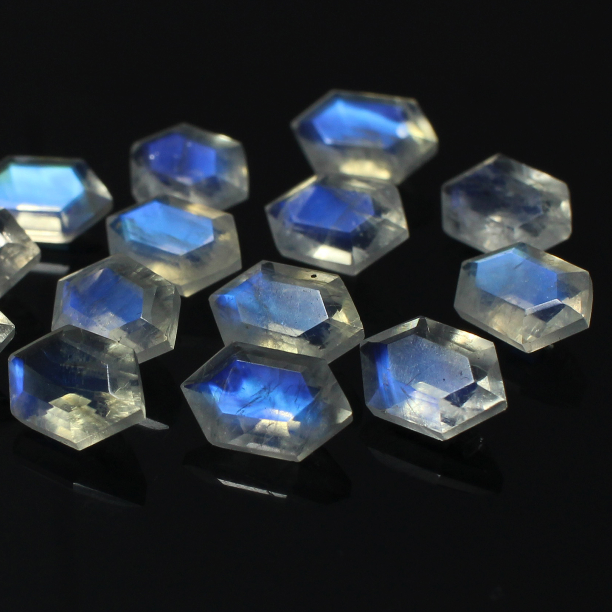 14 Pcs Natural Rainbow Moonstone 8x5mm Elongated Hexagon Cut 1300 Cts Wholesale Lots