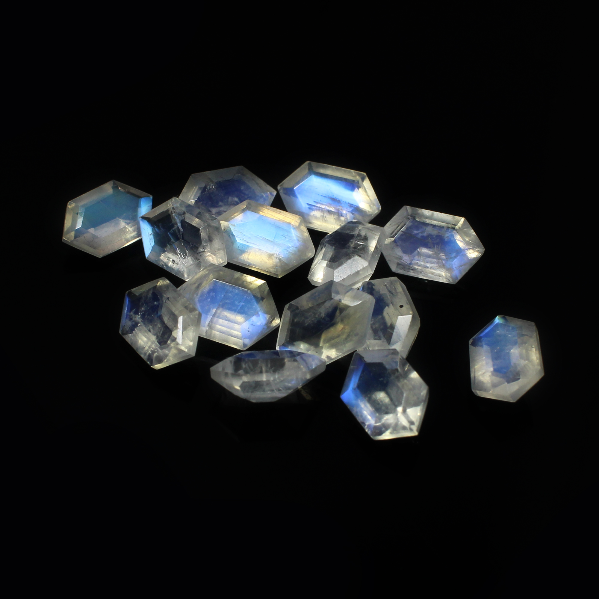 14 Pcs Natural Rainbow Moonstone 8x5mm Elongated Hexagon Cut 1300 Cts Wholesale Lots