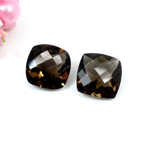 Natural Smoky Quartz Cushion Checker 12x12mm 126 Cts 1 Pair Loose Gemstone